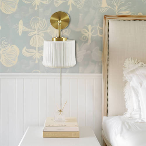 White Ceramic Wall Sconce with Adjustable Swing Arm Gold/White See below、、eastwooduniform