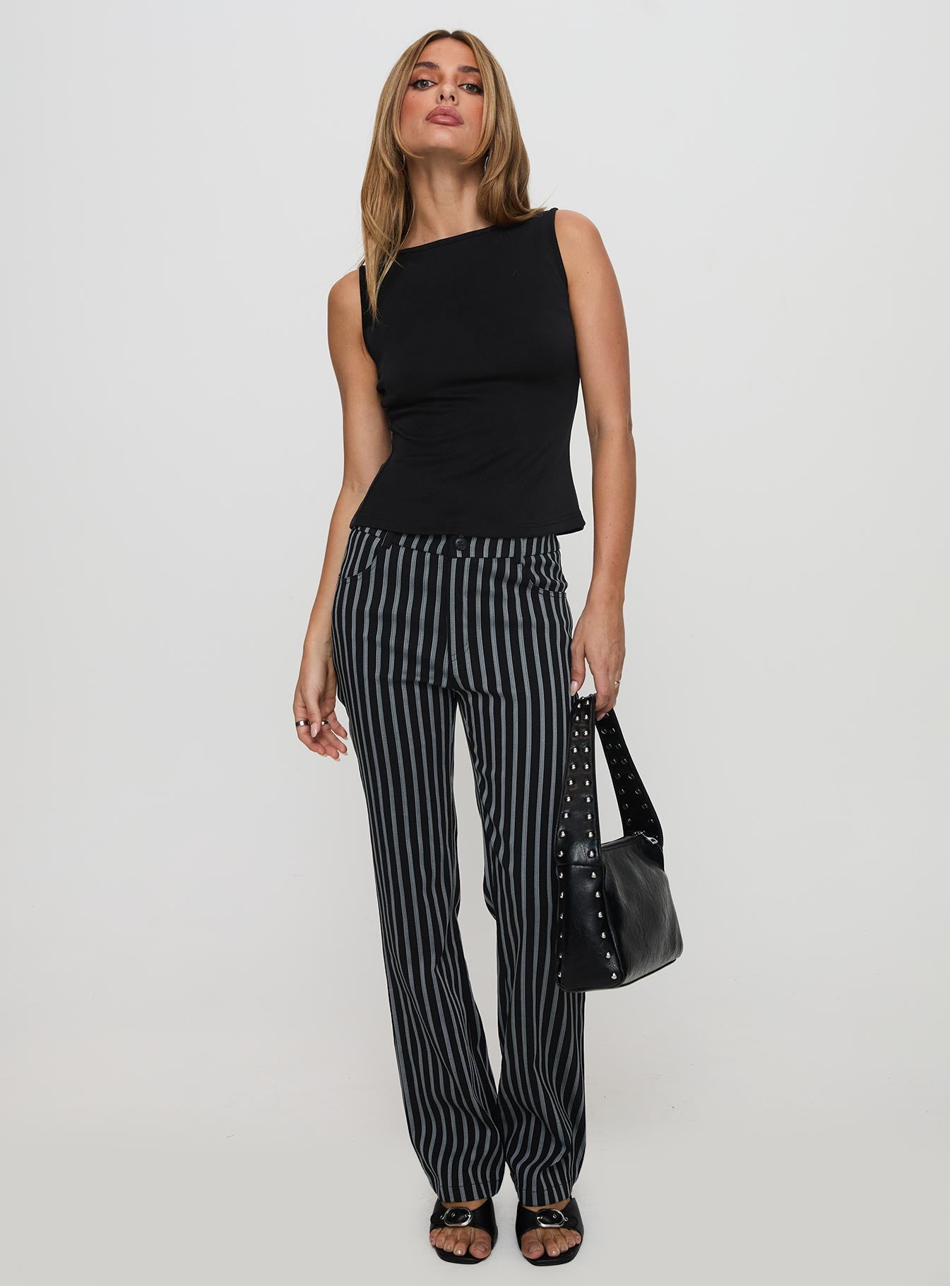 Allude Low Waist Pinstripe Pant Black、mySite、solidvoid