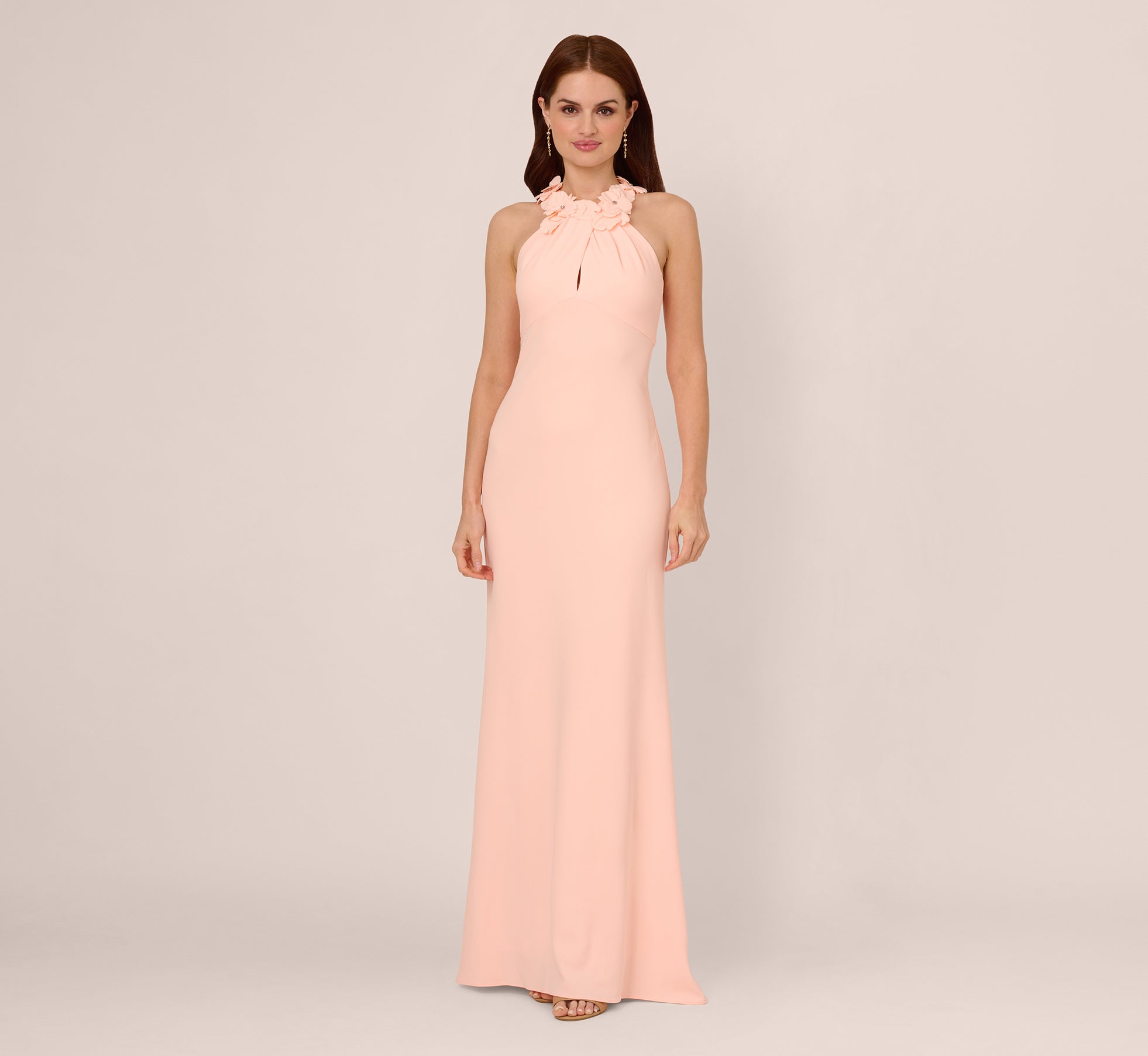 Floral Embellished Crossover Halter Gown In Peach Kiss、mySite、solidvoid