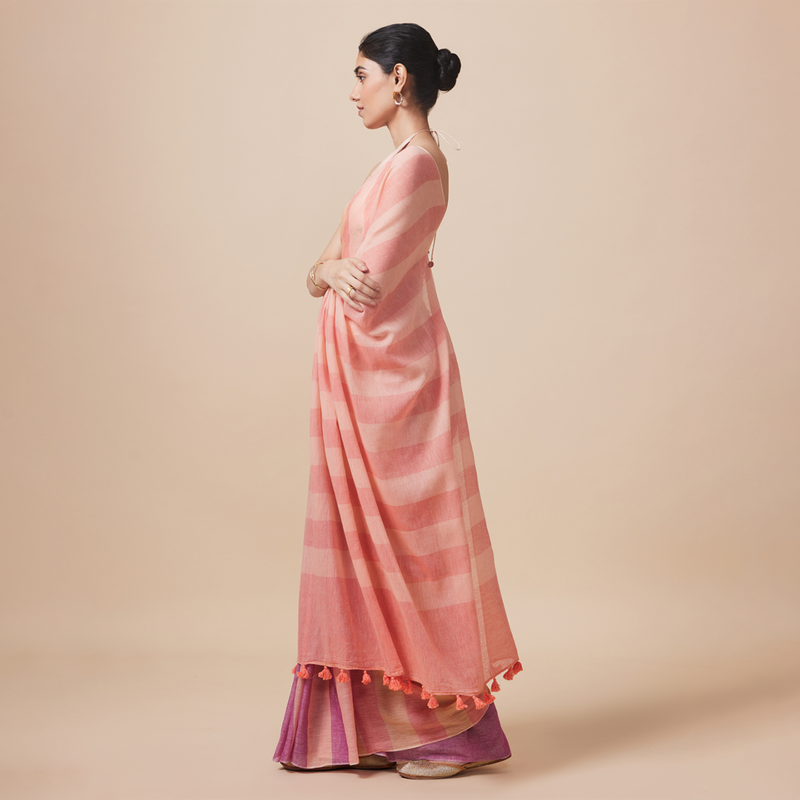 Cotton Solid Saree with Blouse | Peach & Purple、mySite、camillekostekn