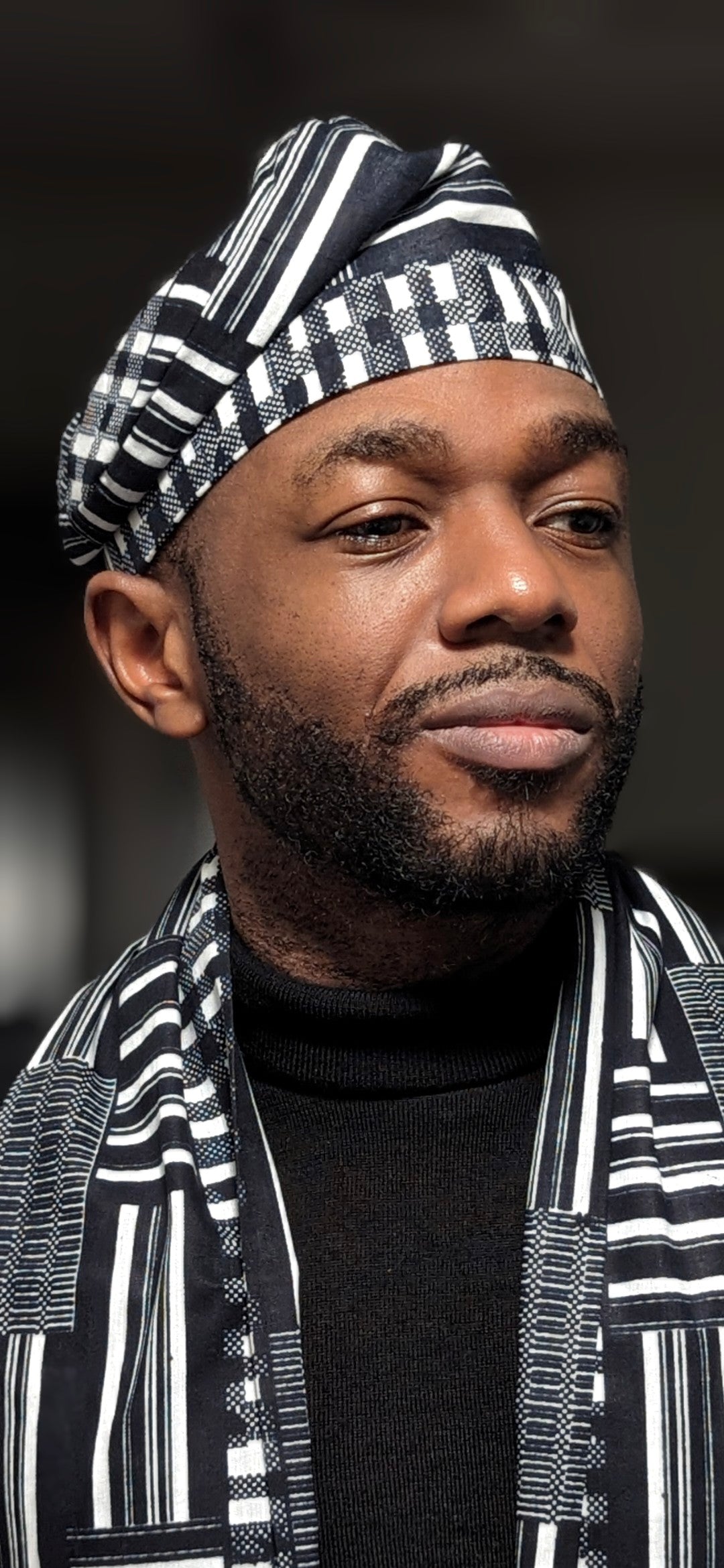 Black and White African print Kwaame Royal Kente Kufi Hat-DPHB0795、mySite、solidvoid