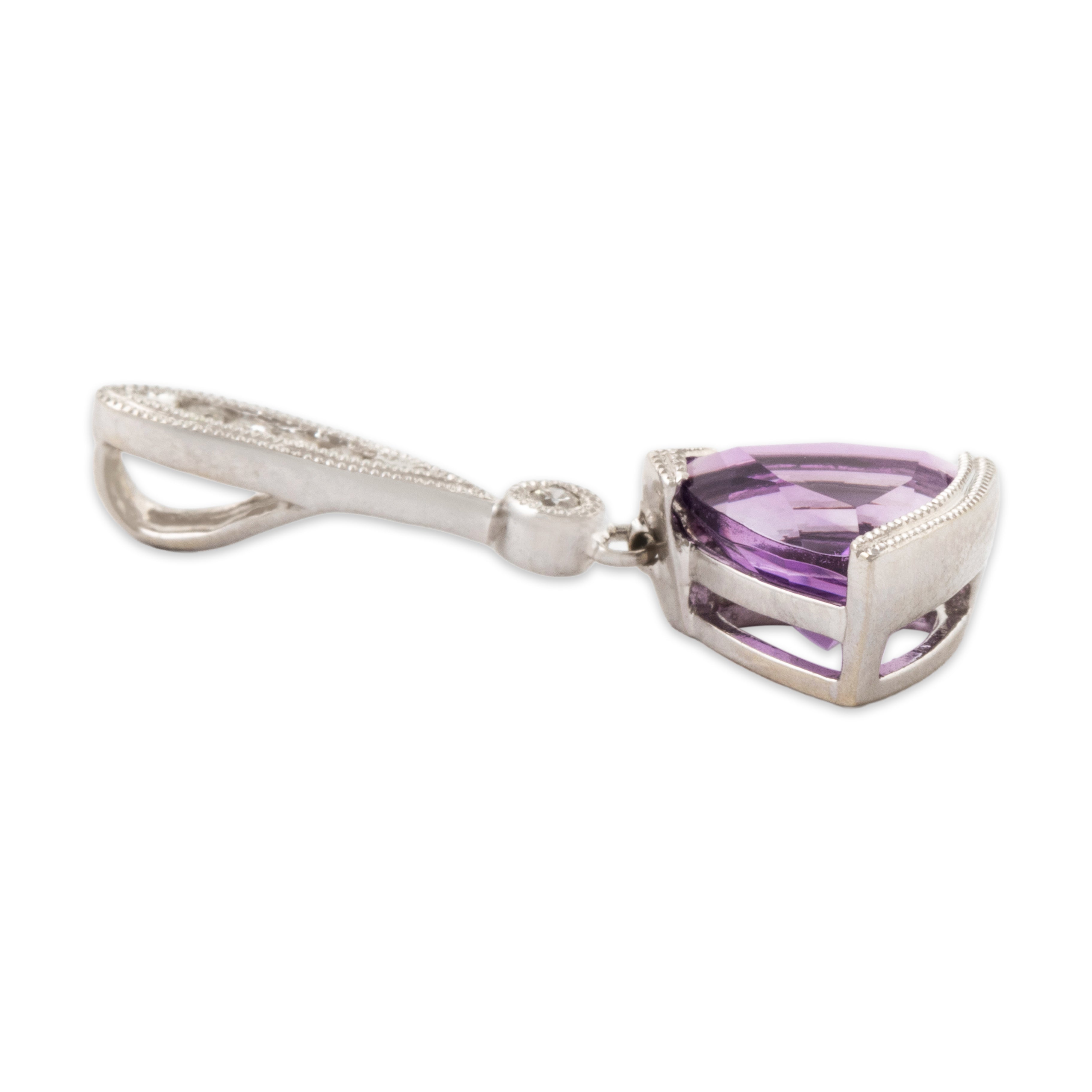 Vintage 14k White Gold 1.3ct Amethyst Diamond Elegant Trilliant Dangle Pendant、mySite、hinf8tx79