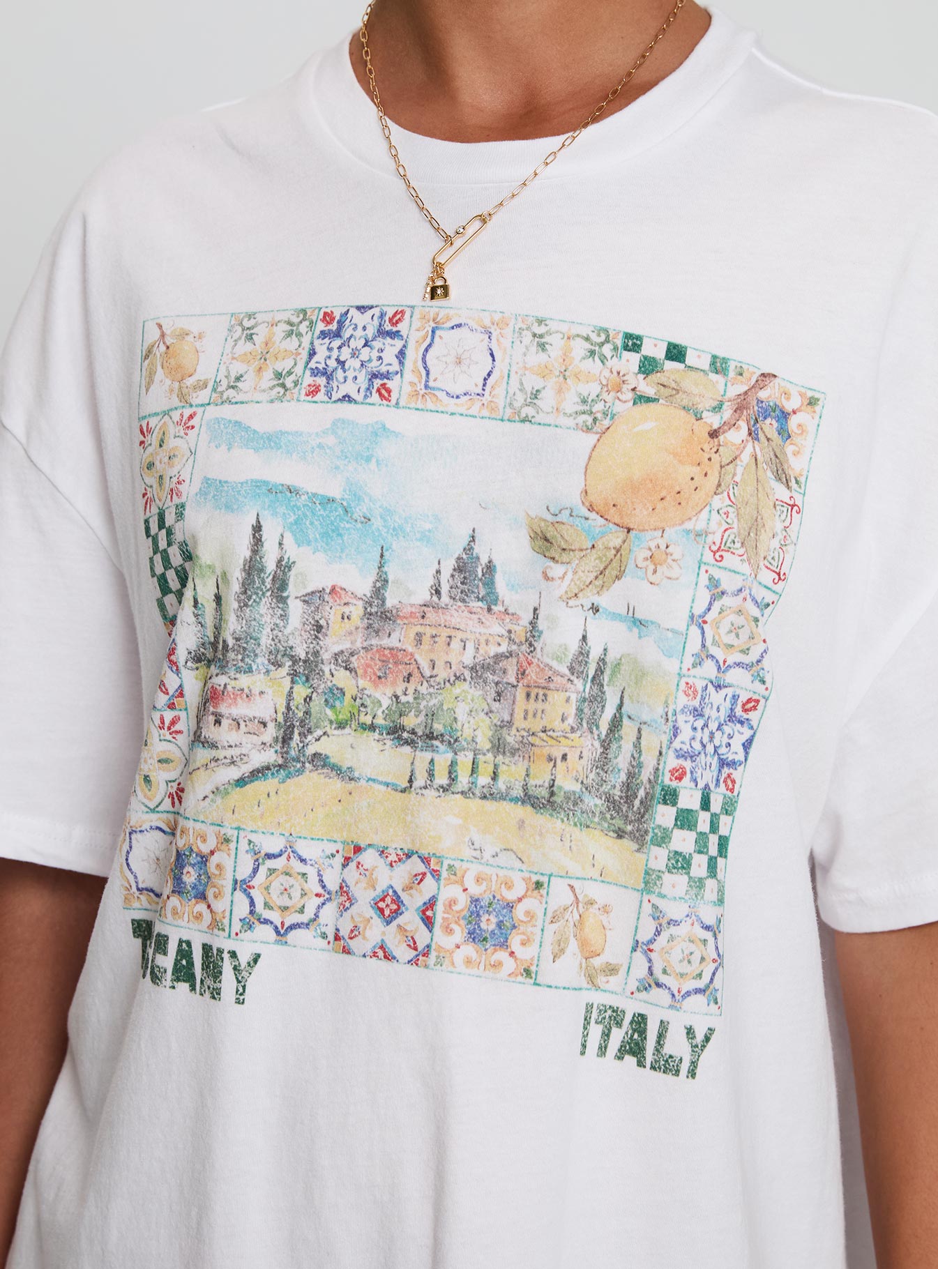 Love From Tuscany Oversized Graphic Top White、mySite、solidvoid