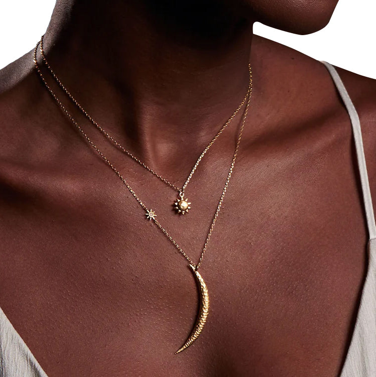 Large Crescent Moon & Star Gold Pendant Necklace、mySite、topwebapps