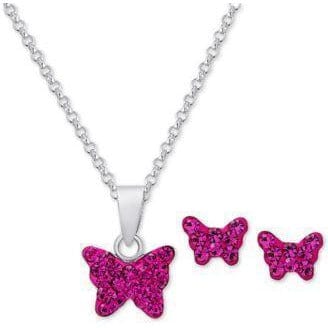 Pink Butterfly Girl's Sterling Silver Earring & Necklace Set、mySite、g9winljtr