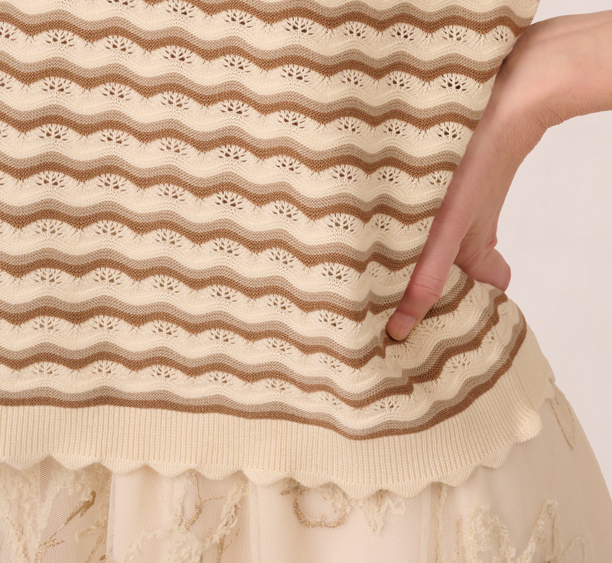 Cap Sleeve Wavy Pointelle Knit Top In Neutral Combo、mySite、solidvoid