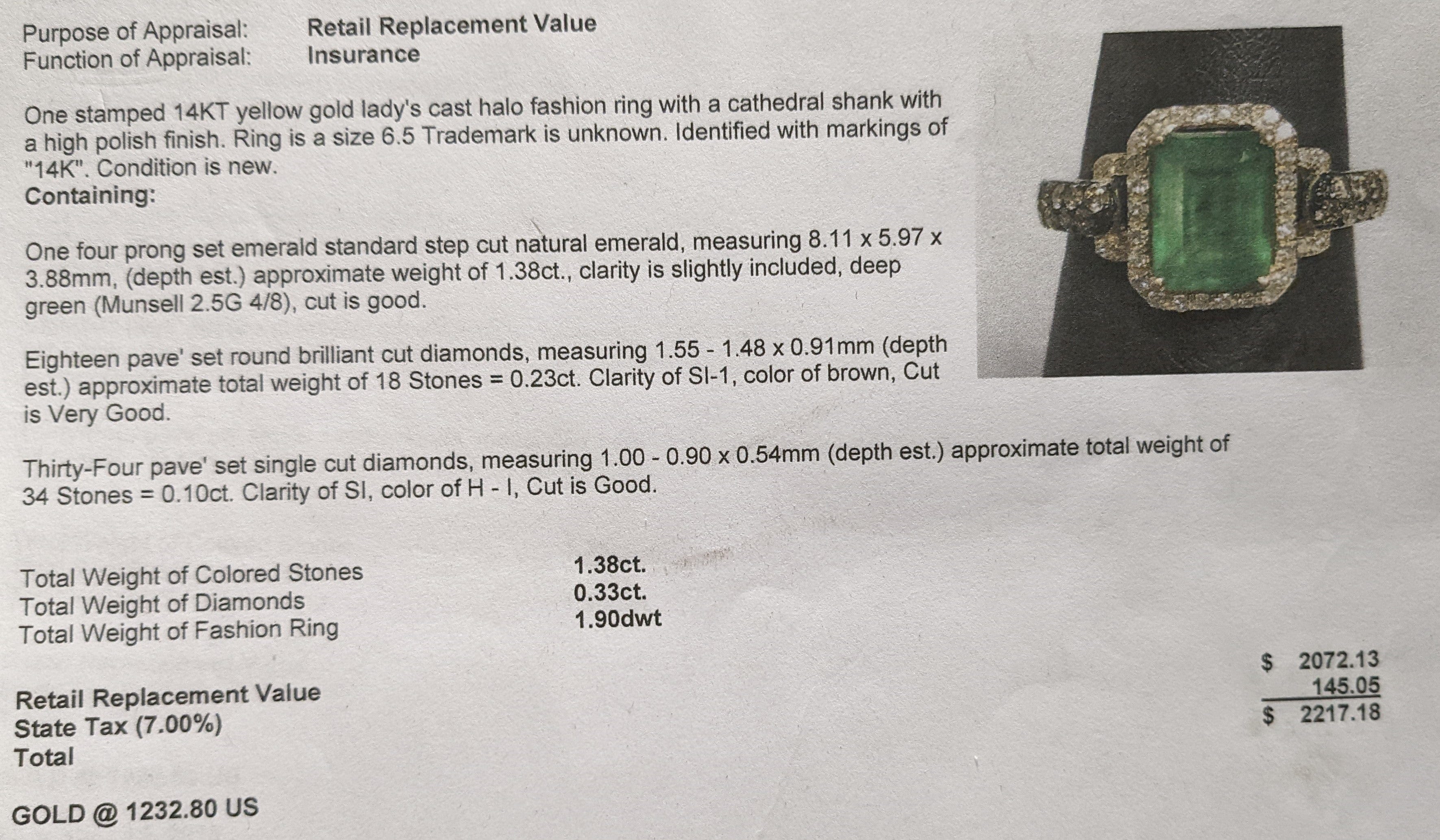 Effy Genuine Emerald and Diamond Halo Ring 14K Gold-Pre-owned、mySite、g9winljtr