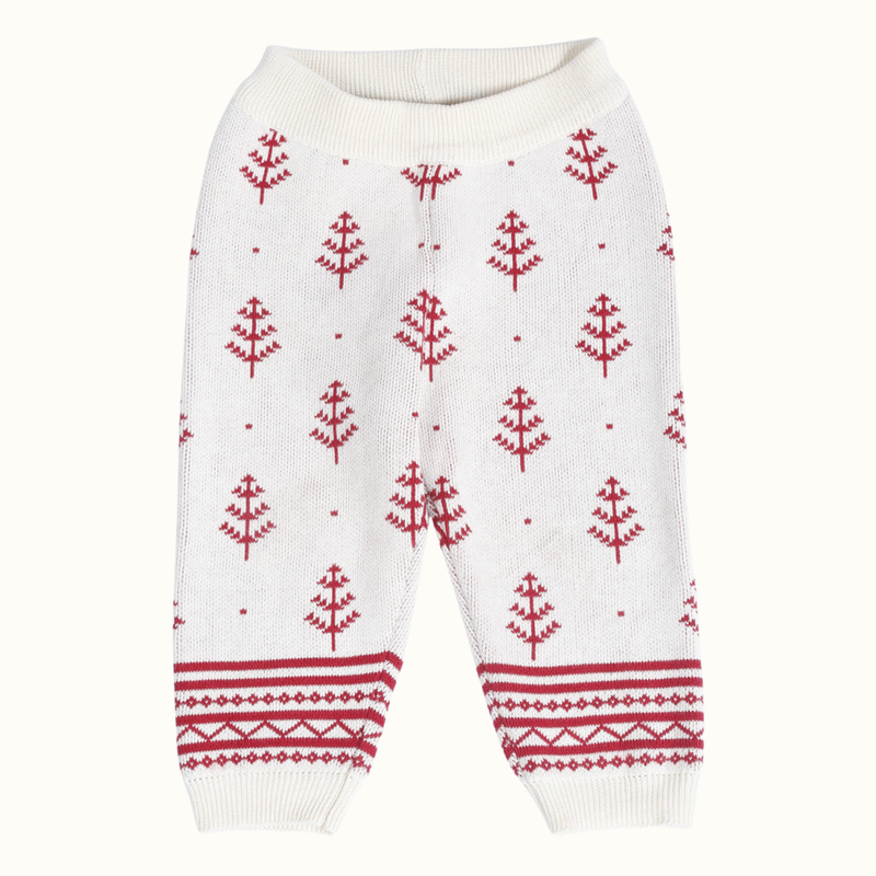 Cotton Jacquard Sweater, Lower & Cap Set | Printed | Red & Pink | Set of 3、mySite、camillekostekn