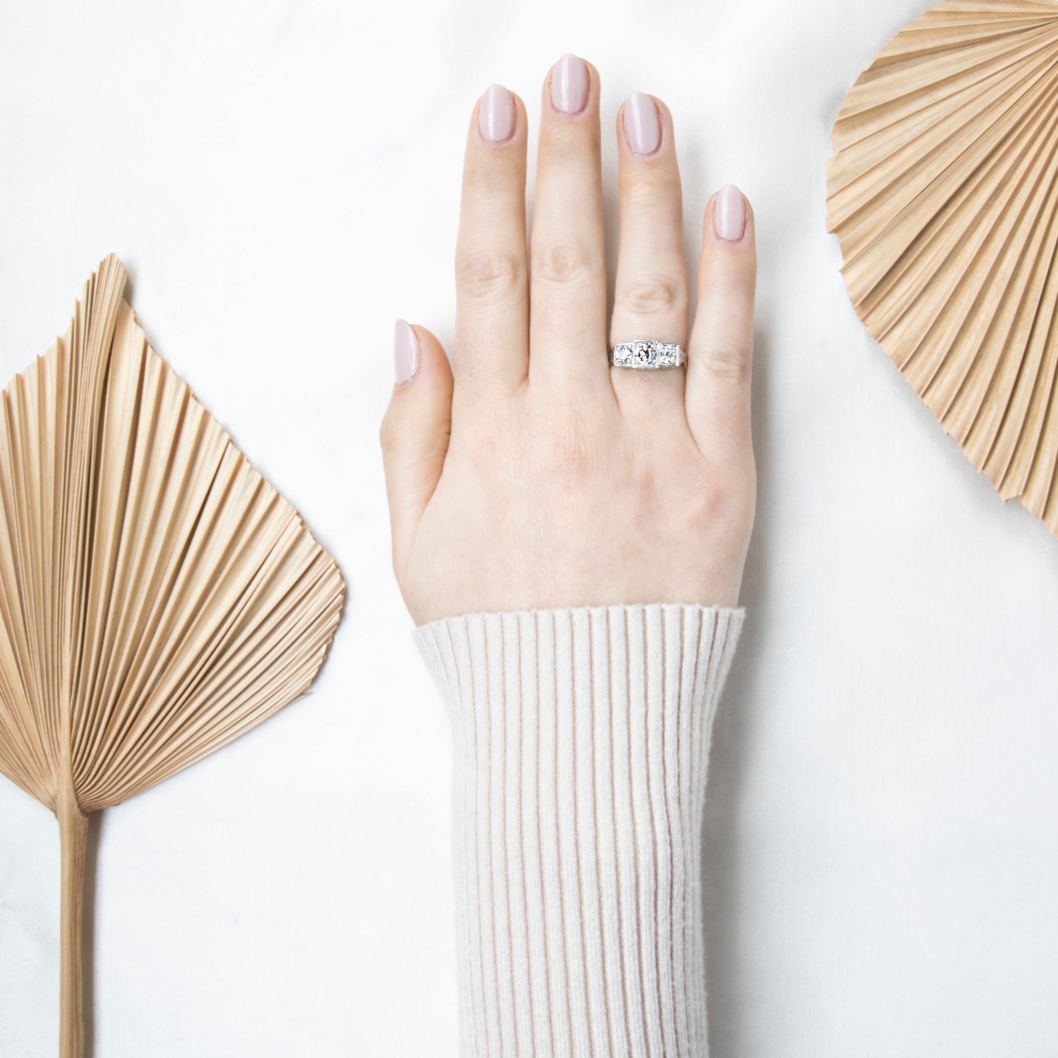 Antique Art Deco 18k White Gold 1.21cttw Diamond Engraved Blossoms Ring 6.50、mySite、hinf8tx79