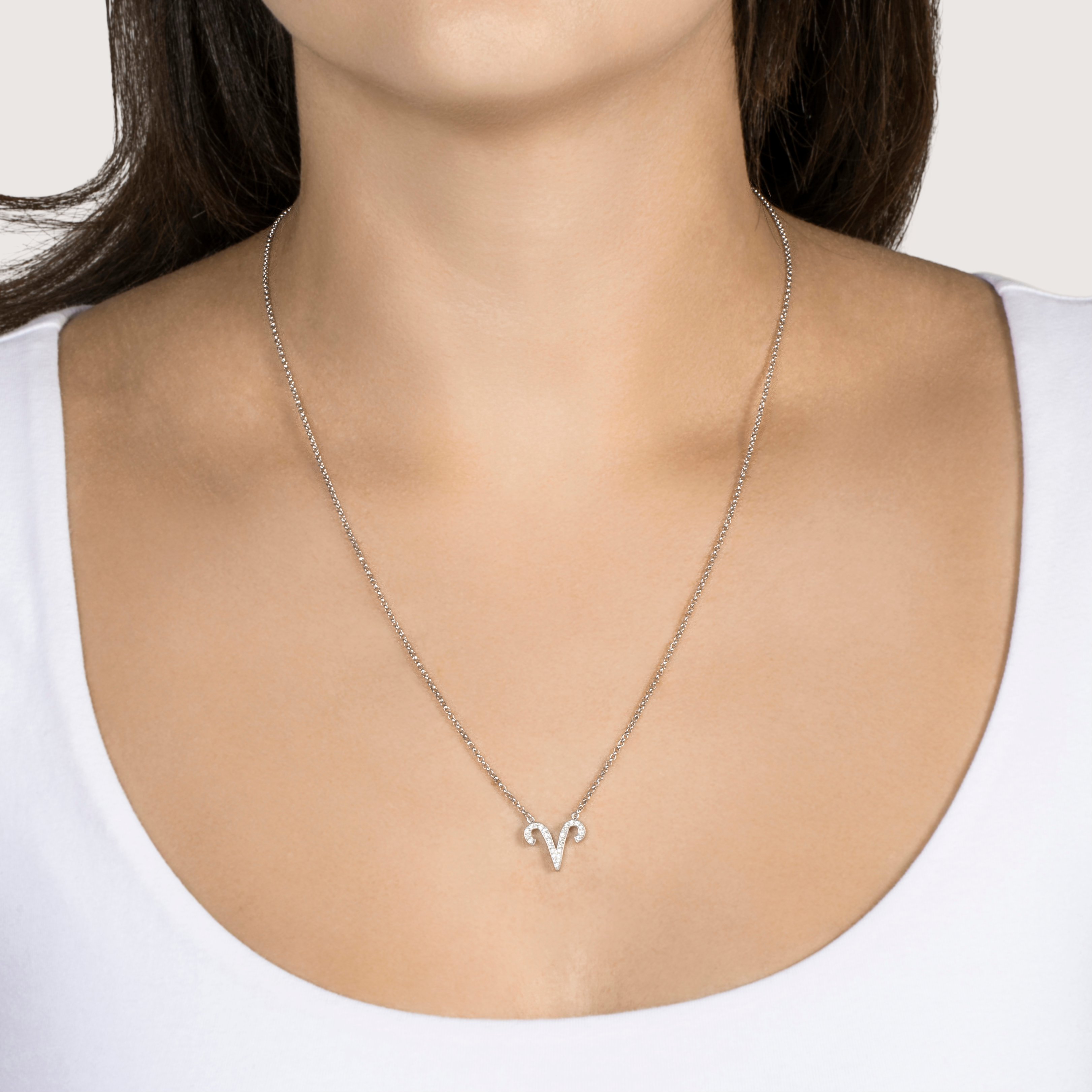 Vintage 18k White Gold Diamond Aries Zodiac Pendant Necklace 20.5、mySite、hinf8tx79