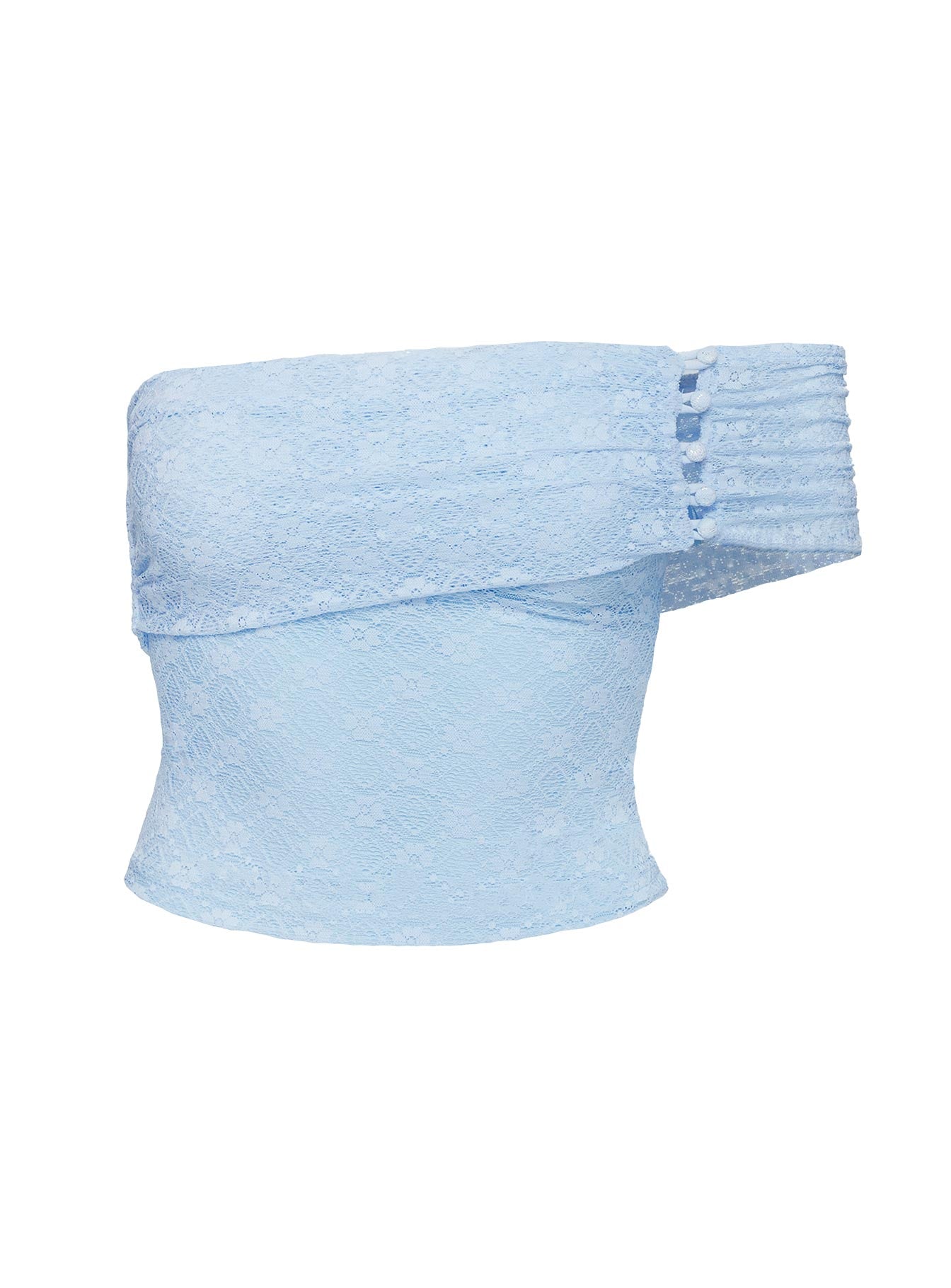 Believe In Paradise Off Shoulder Mesh Top Blue、mySite、solidvoid