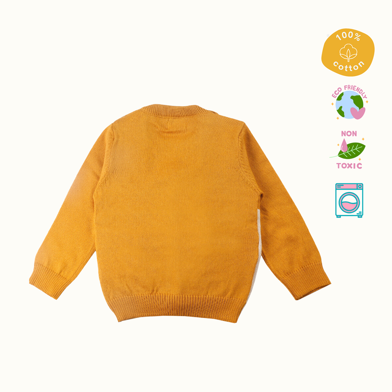 Cotton Sweater For Kids | Cuddly Fox Printed | Mustard Yellow、mySite、camillekostekn