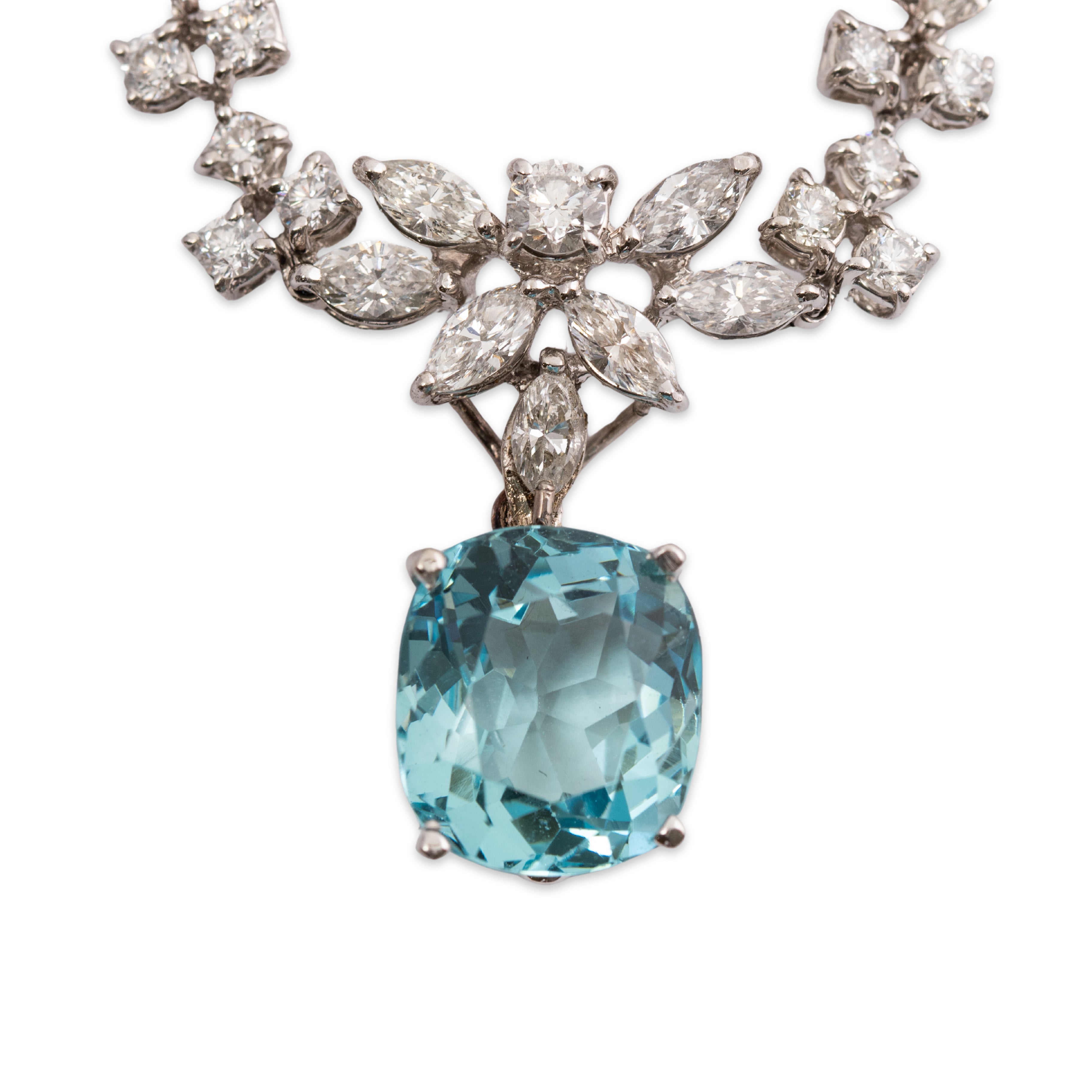 Amazing 18k White Gold 6.1ct Aquamarine 6.5cttw Diamond Statement Necklace 16、mySite、hinf8tx79