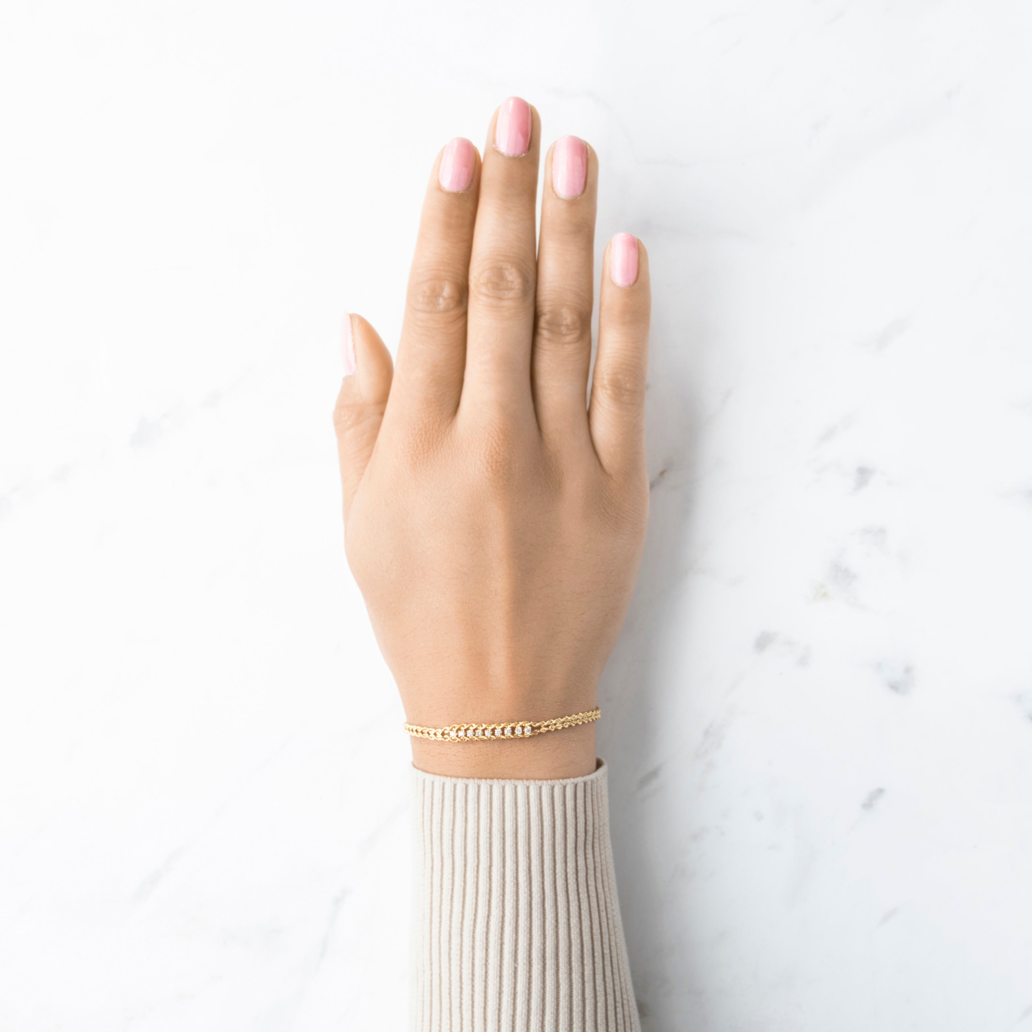 Vintage 14k Yellow Gold .225cttw Diamond Double Rope Chain Bracelet 6.75、mySite、hinf8tx79