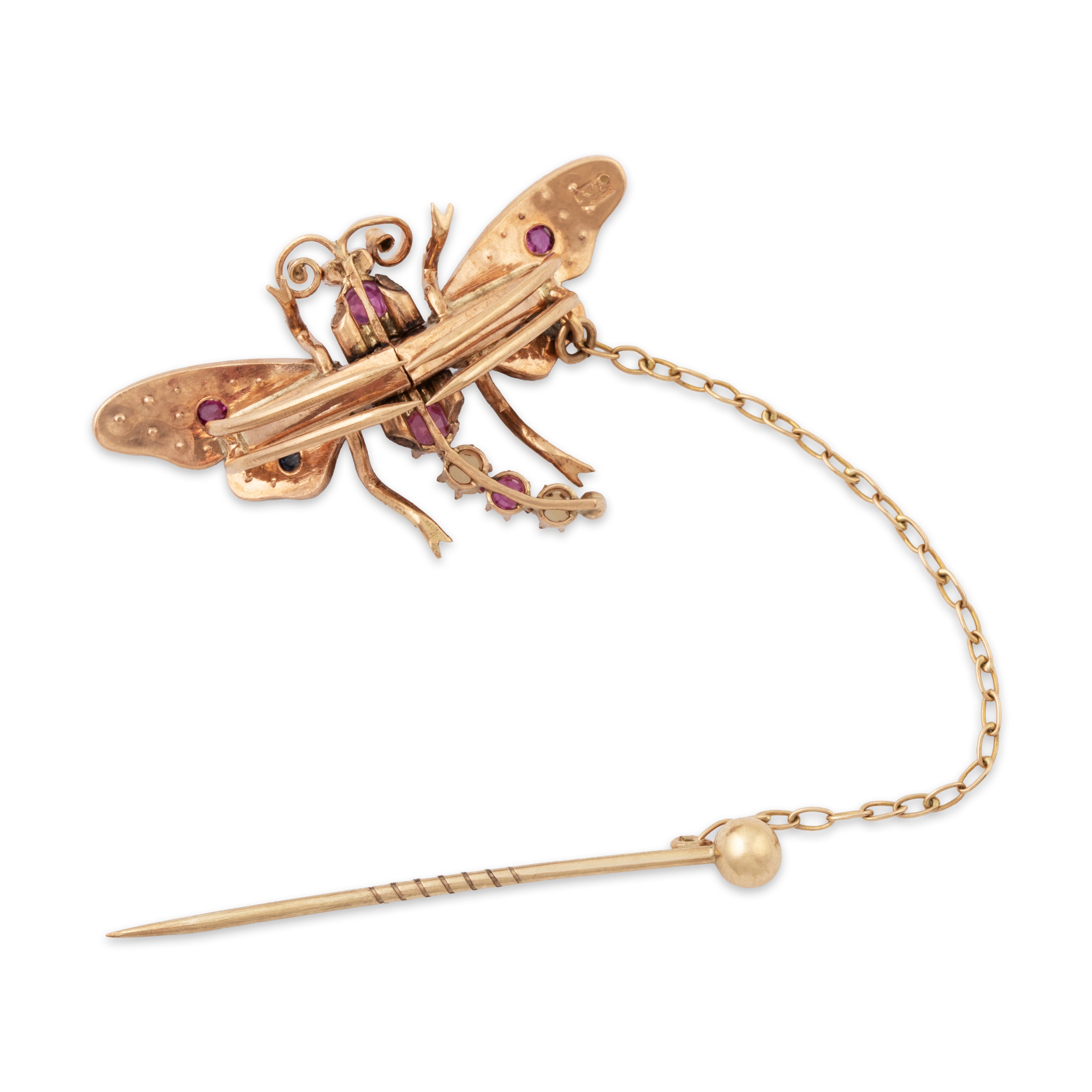 Antique 8k Rose & Yellow Gold Diamond Ruby Sapphire Pearl Figural Butterfly Pin、mySite、hinf8tx79