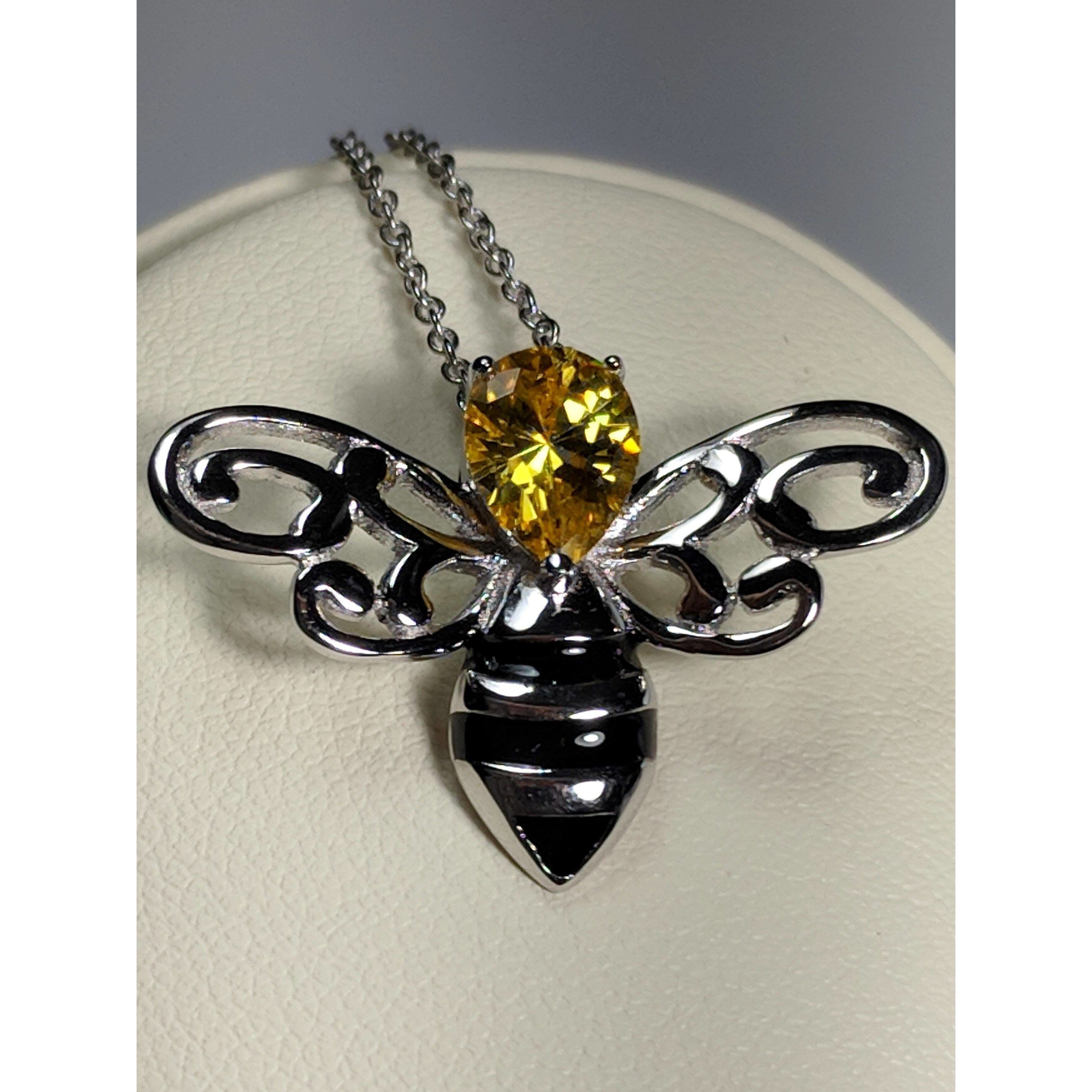 Honey Bee Pendant with Sparkling Yellow CZ Head in 925 Silver、mySite、g9winljtr