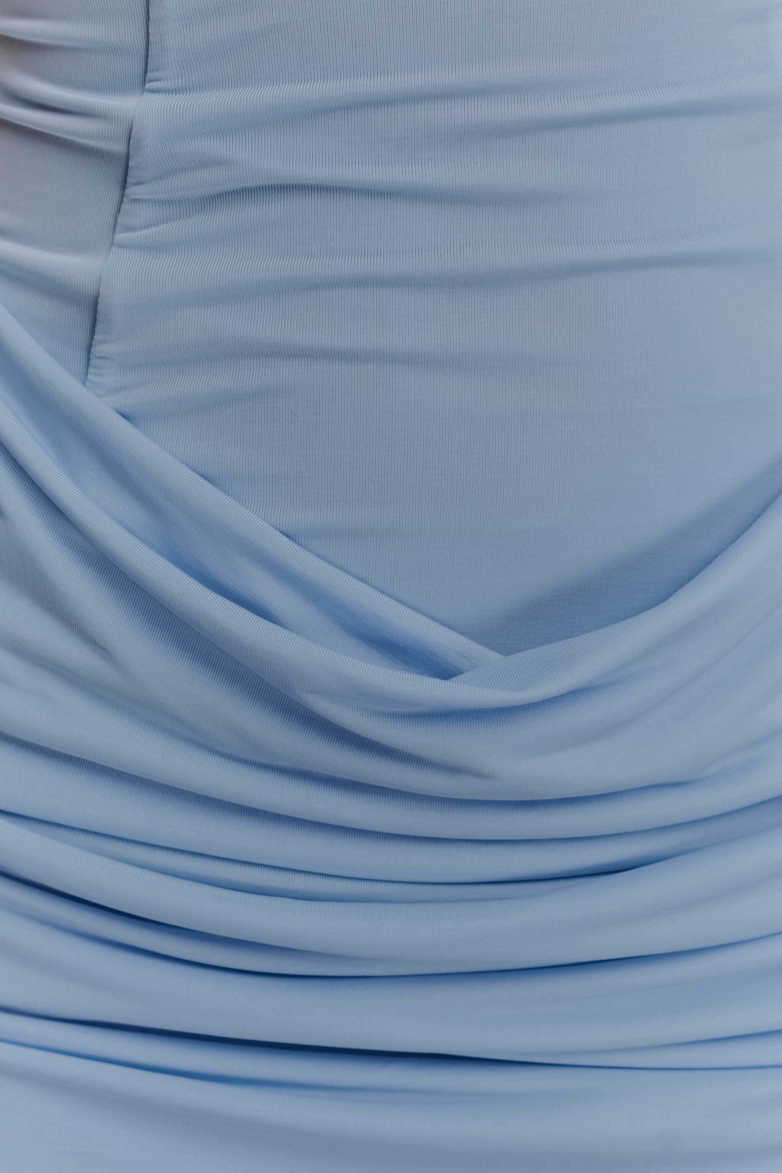 Mattea Slinky And Mesh Mini Dress With Scarf - Powder Blue、mySite、solidvoid