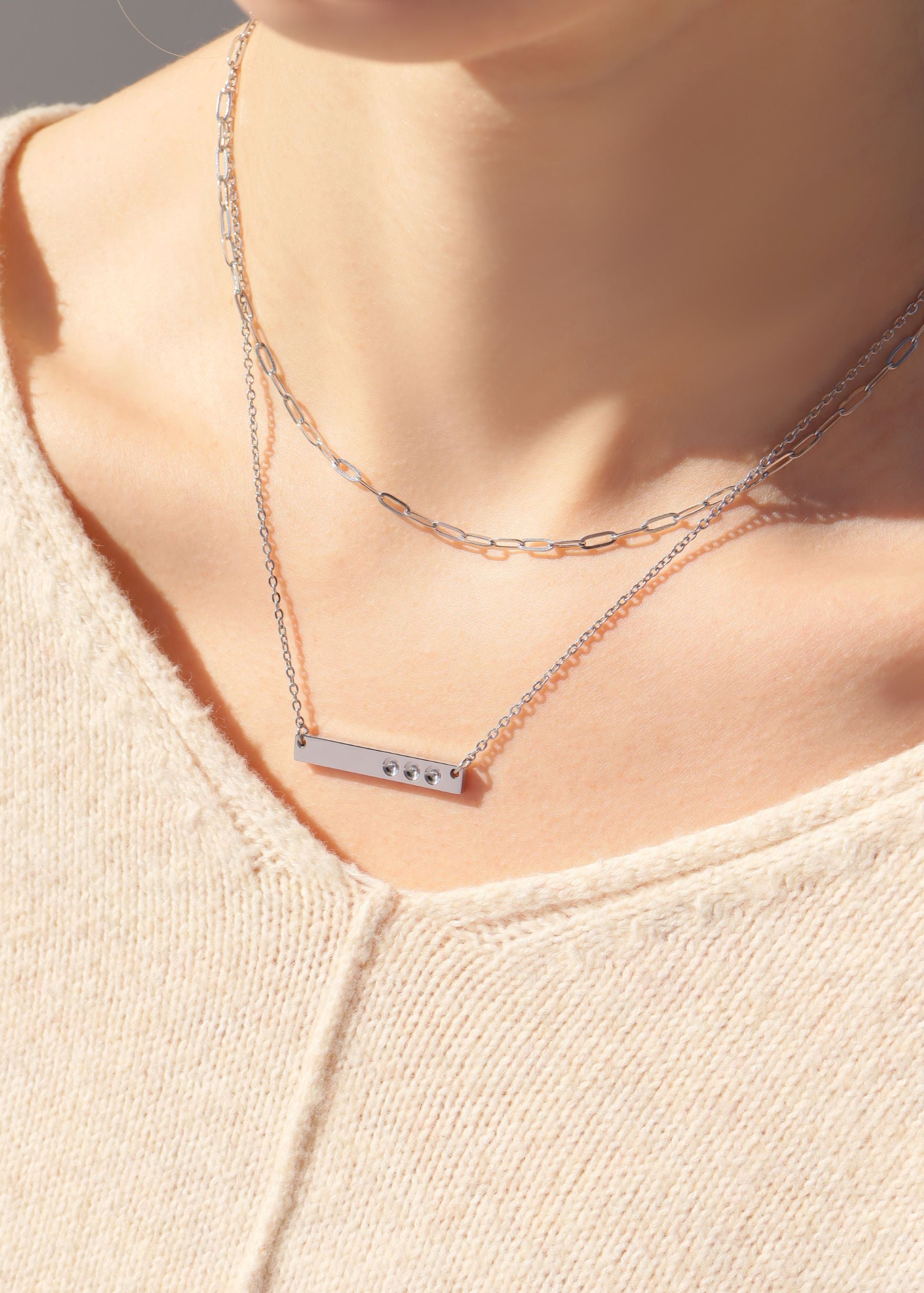 Polished Stainless Steel Horizontal Stampable Birthstone Bar Necklace / SBB00114、mySite、dreamappss