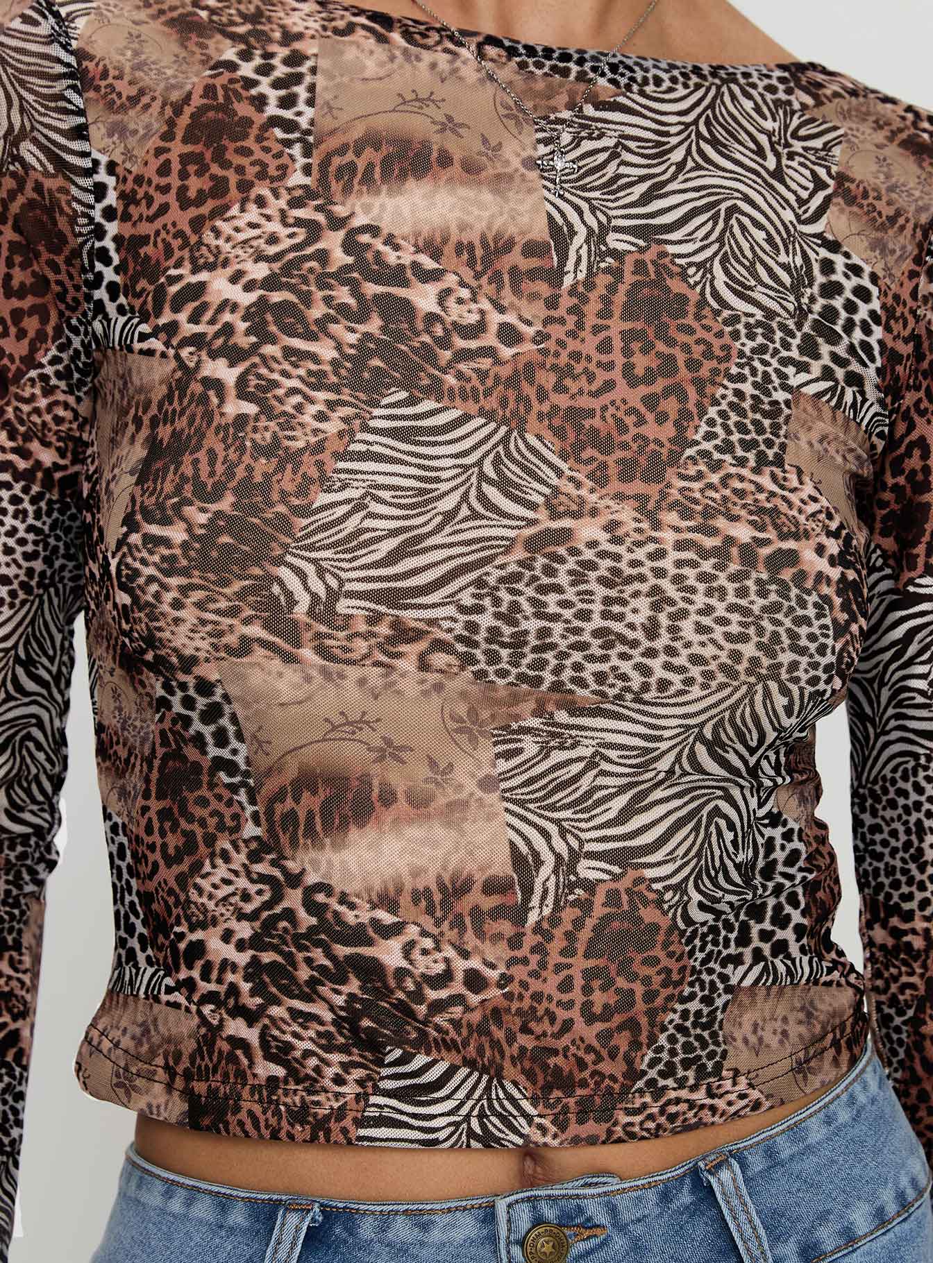 Tied In Long Sleeve Top Leopard、mySite、solidvoid