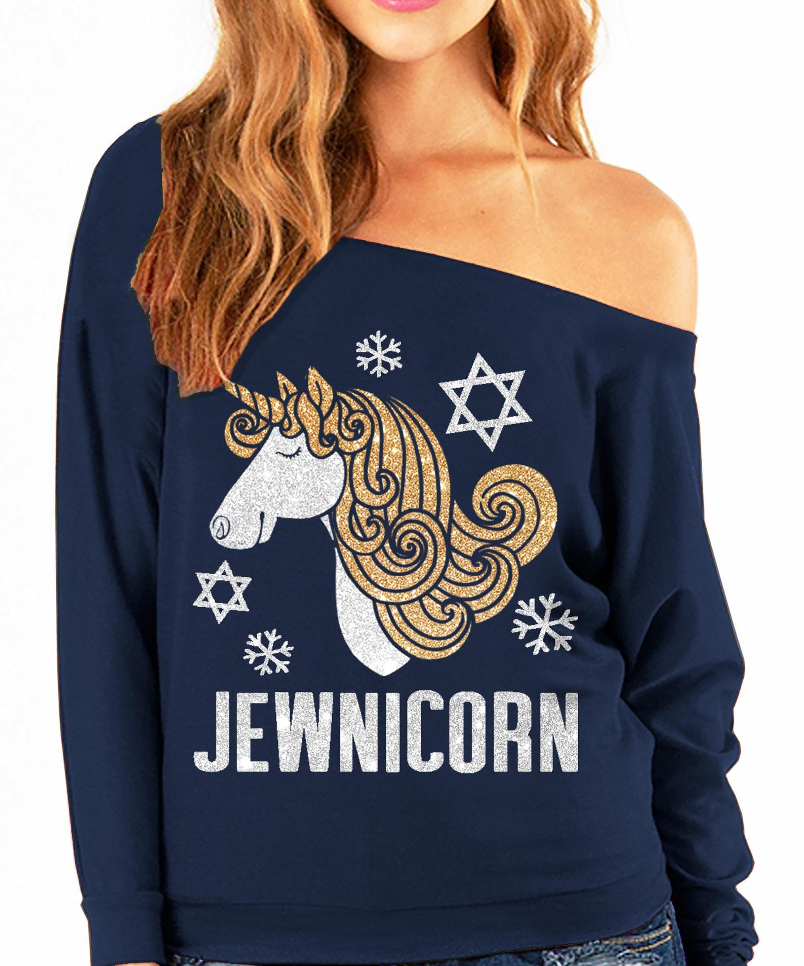 Jewnicorn Glitter Slouchy Women’s Sweatshirt - Navy、mySite、topwebapps