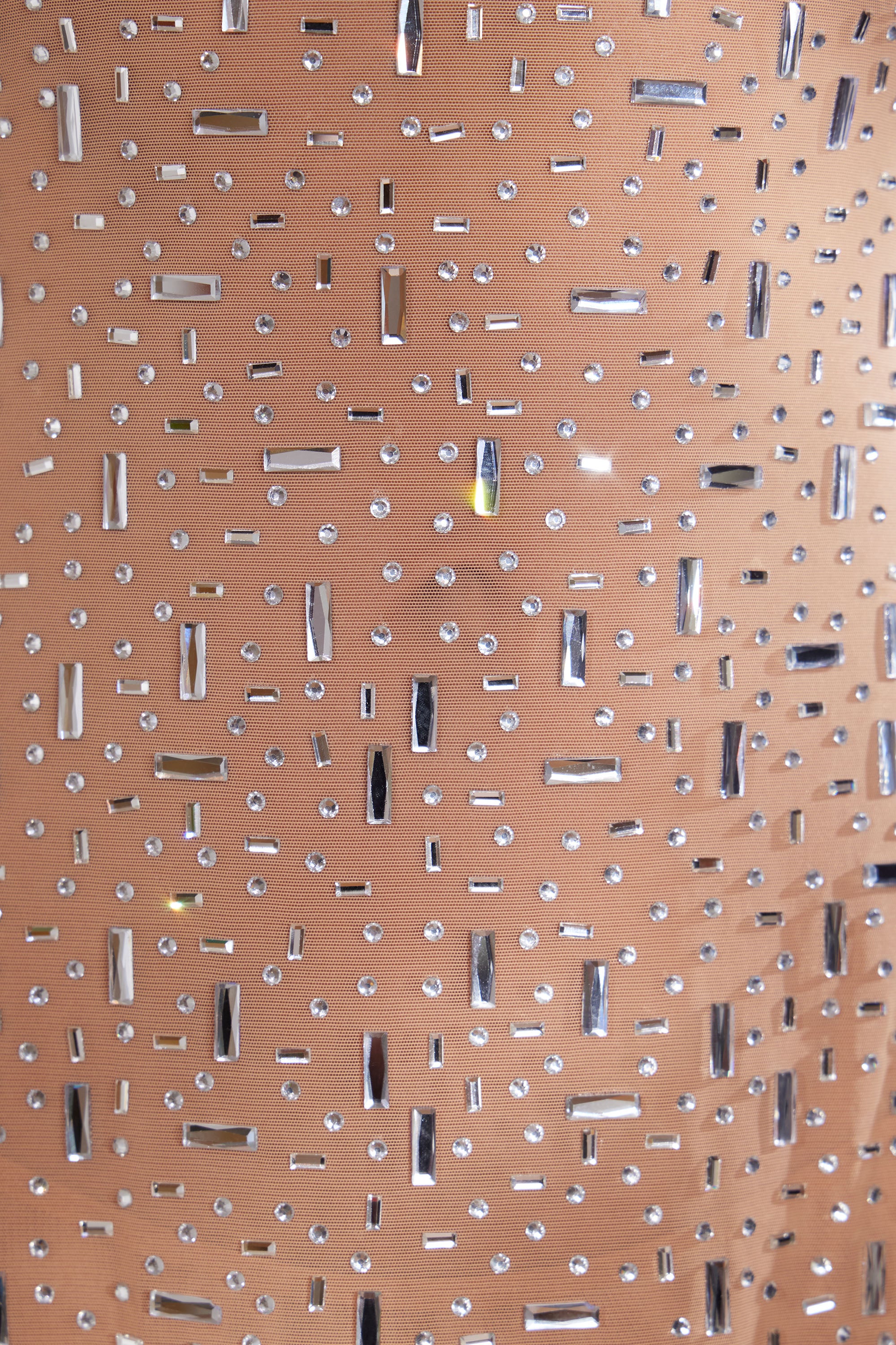 Sheer Embellished Scoop Neck Mini Dress in Almond、mySite、solidvoid