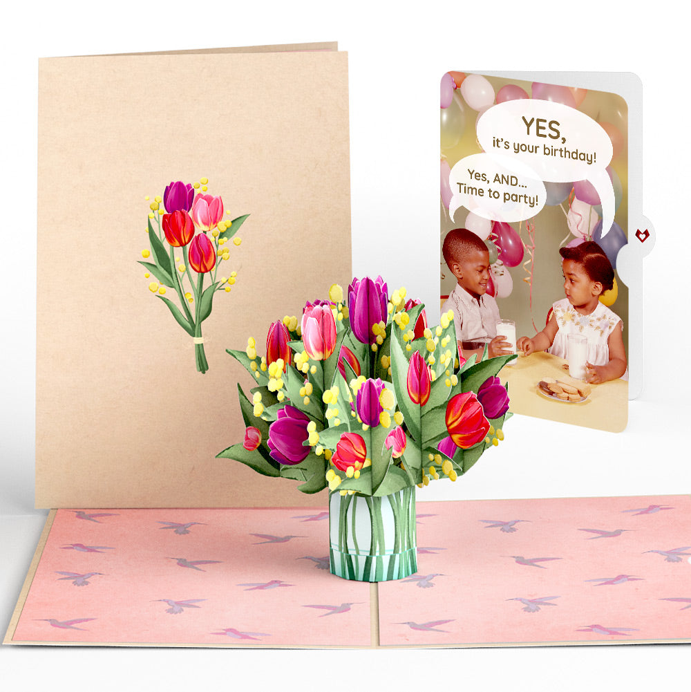 Cheerful Tulips Birthday Pop-Up Card and Time to Party Sentiment Set、mySite、solidvoid