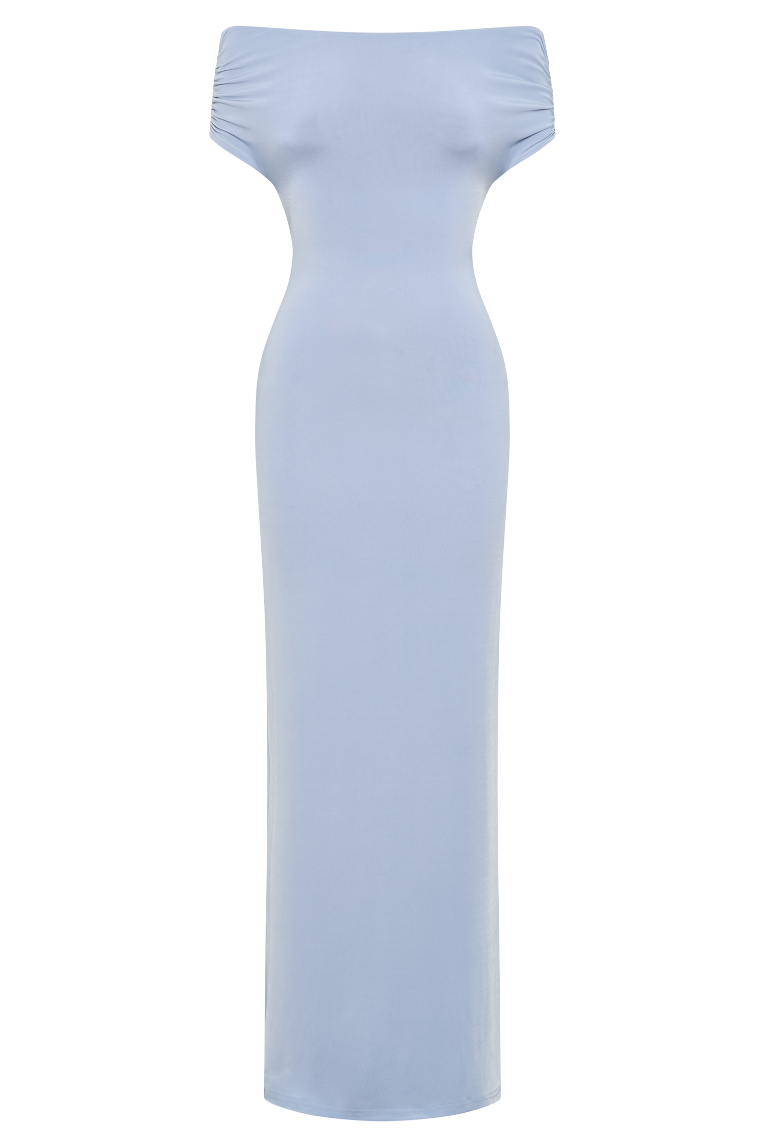 Imogen Off Shoulder Slinky Maxi Dress - Dusty Blue、mySite、solidvoid