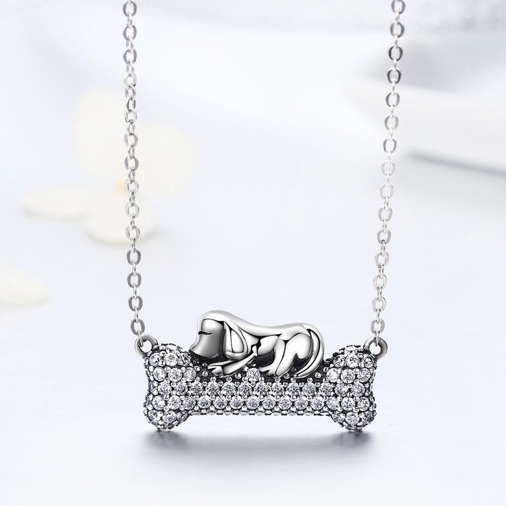 Dog Sleeping on Bone Unique Necklace for Dog Lovers 925 Sterling Silver、mySite、g9winljtr