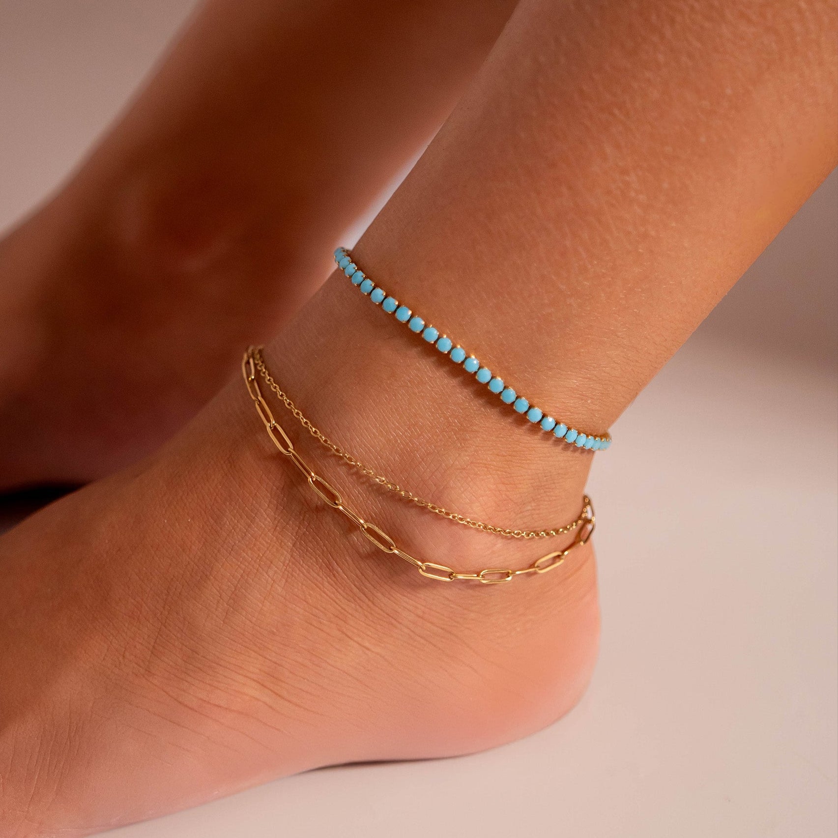 18K Gold PVD Stainless Steel Layered Loop and Paperclip Chain Anklet / SBB0326、mySite、dreamappss