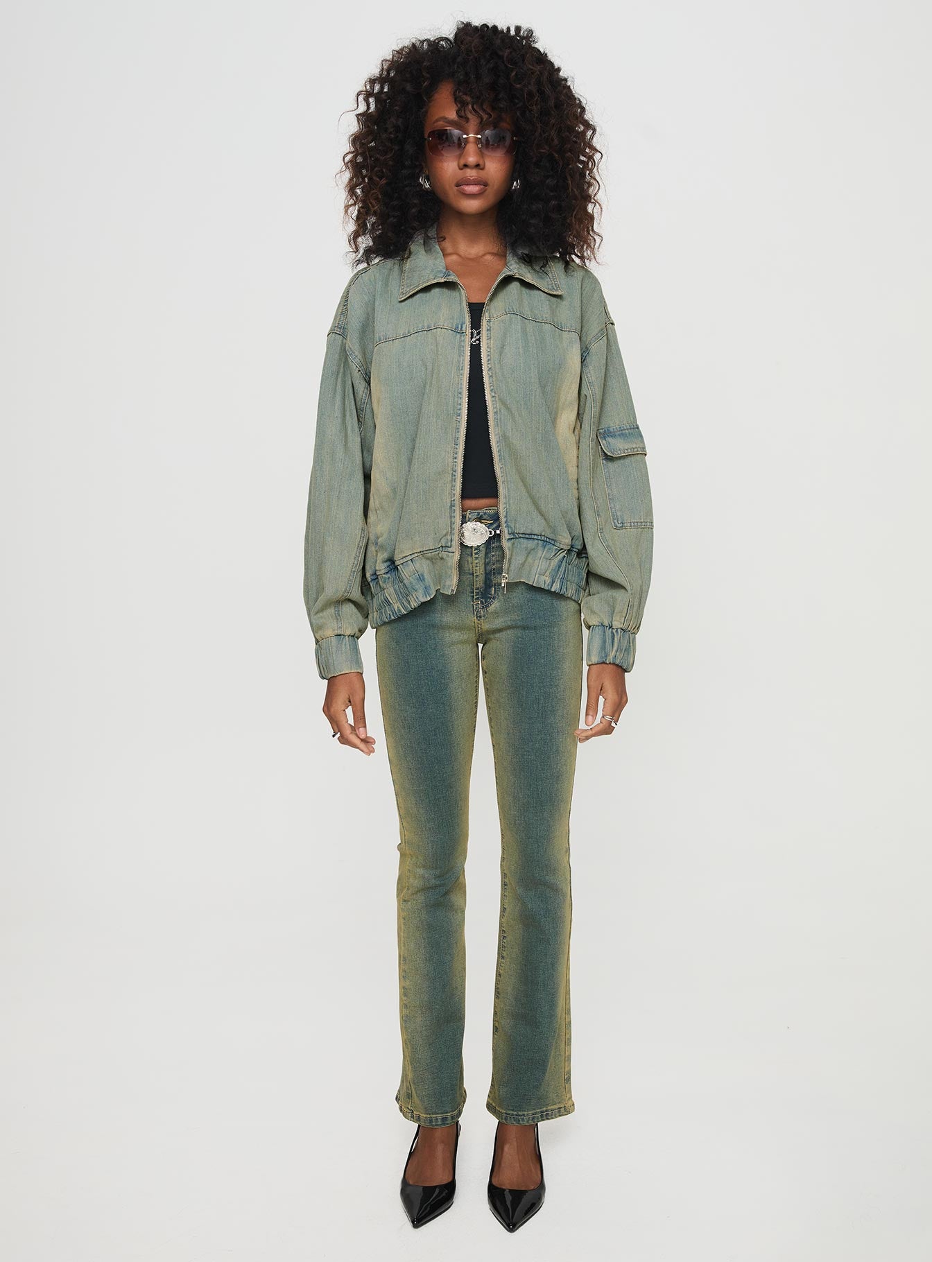 Korbin Denim Bomber Jacket Antique Wash、mySite、solidvoid