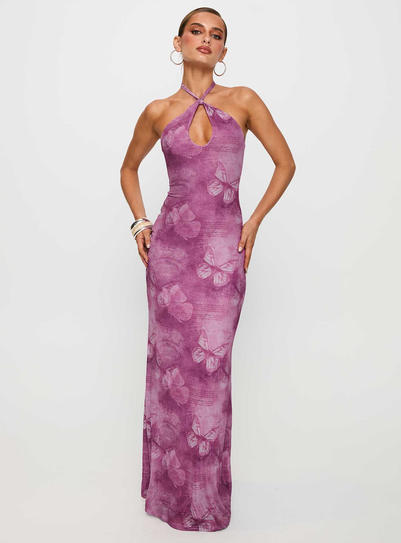 Nathaleia Halter Maxi Dress Purple、mySite、solidvoid