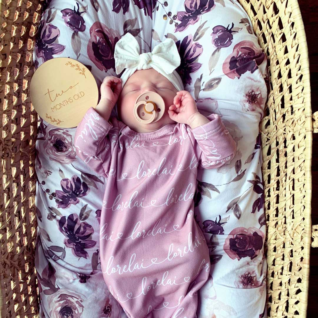  Solid Mauve Heart Personalized Newborn Baby Knot Gown - Script、mySite、layawaytickets