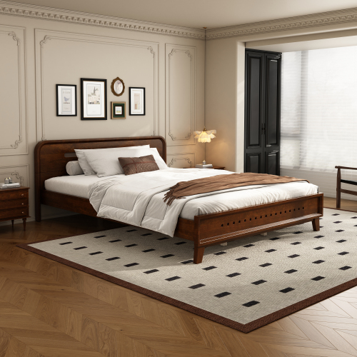 PINE SOLID WOOD KING SIZE BED, SOLID AND STABLE, NO BOX SPRING NEEDED, RUSTIC YELLOW COLOR、、eastwooduniform