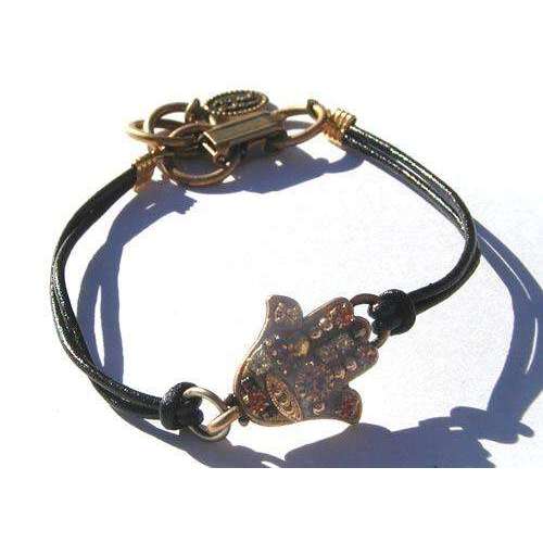 Michal Golan Topaz and Crystal Hamsa Bracelet On Leather、mySite、topwebapps