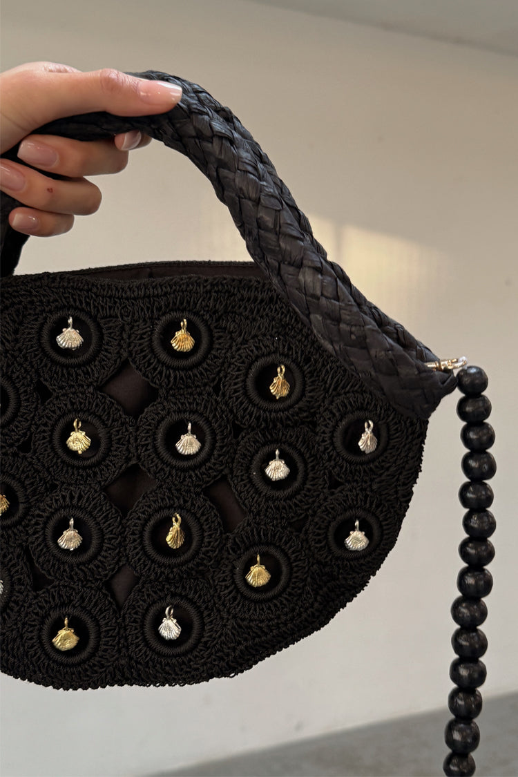 Black Crochet Shell Charm Mini Bag、mySite、solidvoid