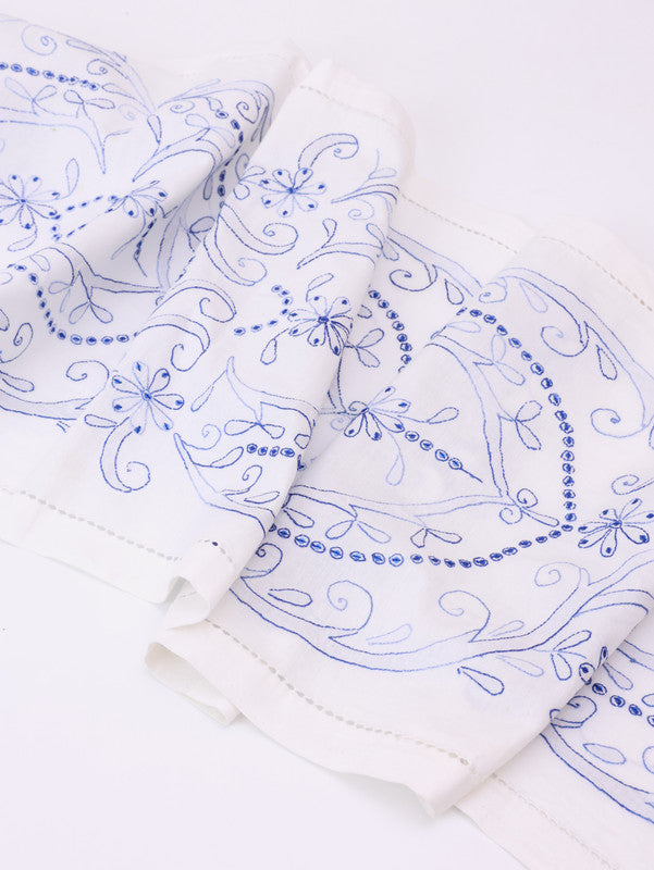 Cotton Table Runner | White & Blue | 171 x 33 cm、mySite、camillekostekn