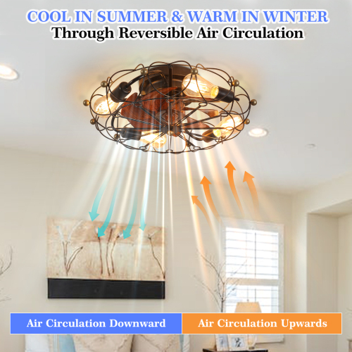 Low Profile Caged Ceiling Fan with Lights Remote Control, Embedded modern industrial ceiling fan、、eastwooduniform