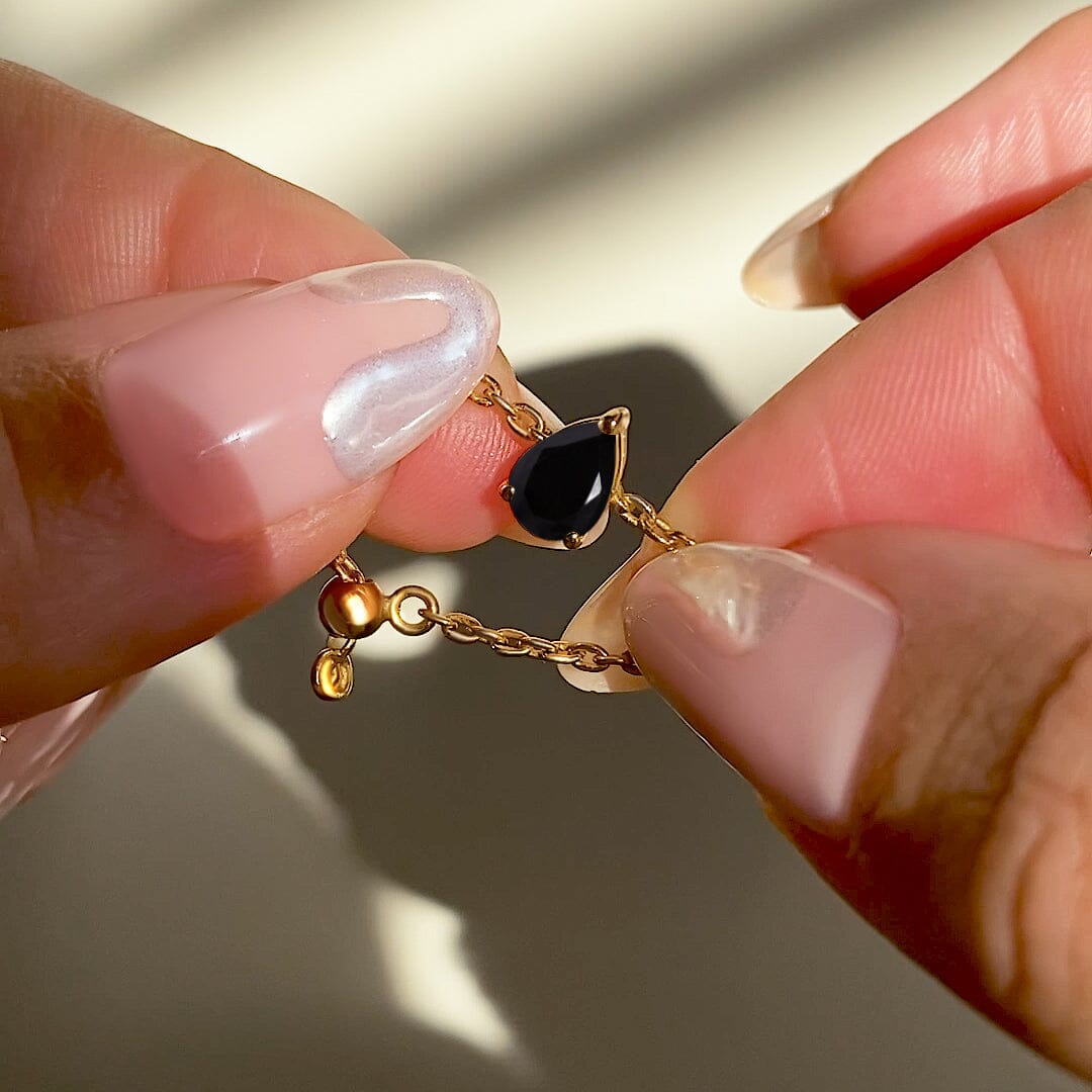 Black Obsidian Adjustable Chain Ring - Dew Drop、mySite、hinf8tx79