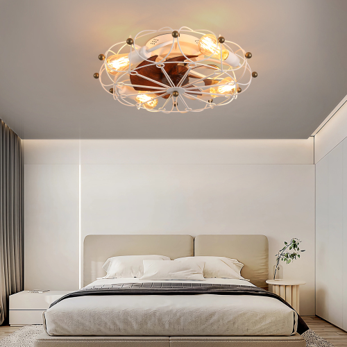 Low Profile Caged Ceiling Fan with Lights Remote Control, Embedded modern industrial ceiling fan、、eastwooduniform