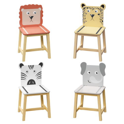 Kids Table and 2 Chairs Set, 3 Pieces Toddler Table and Chair Set, Wooden Activity Play Table Set (Lion&Monkey)、、casual