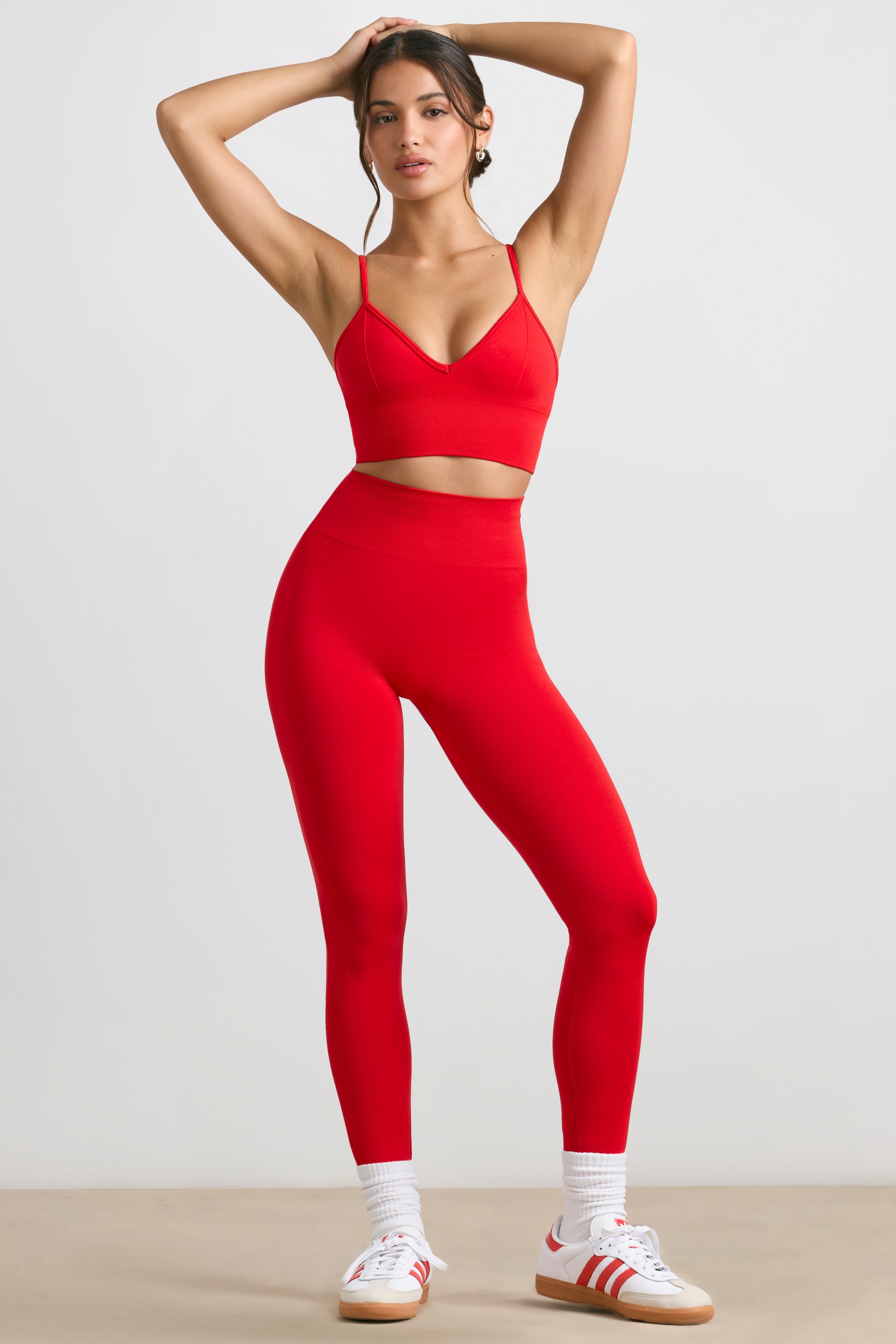 V-Neck Define Luxe Sports Bra in Red、mySite、solidvoid