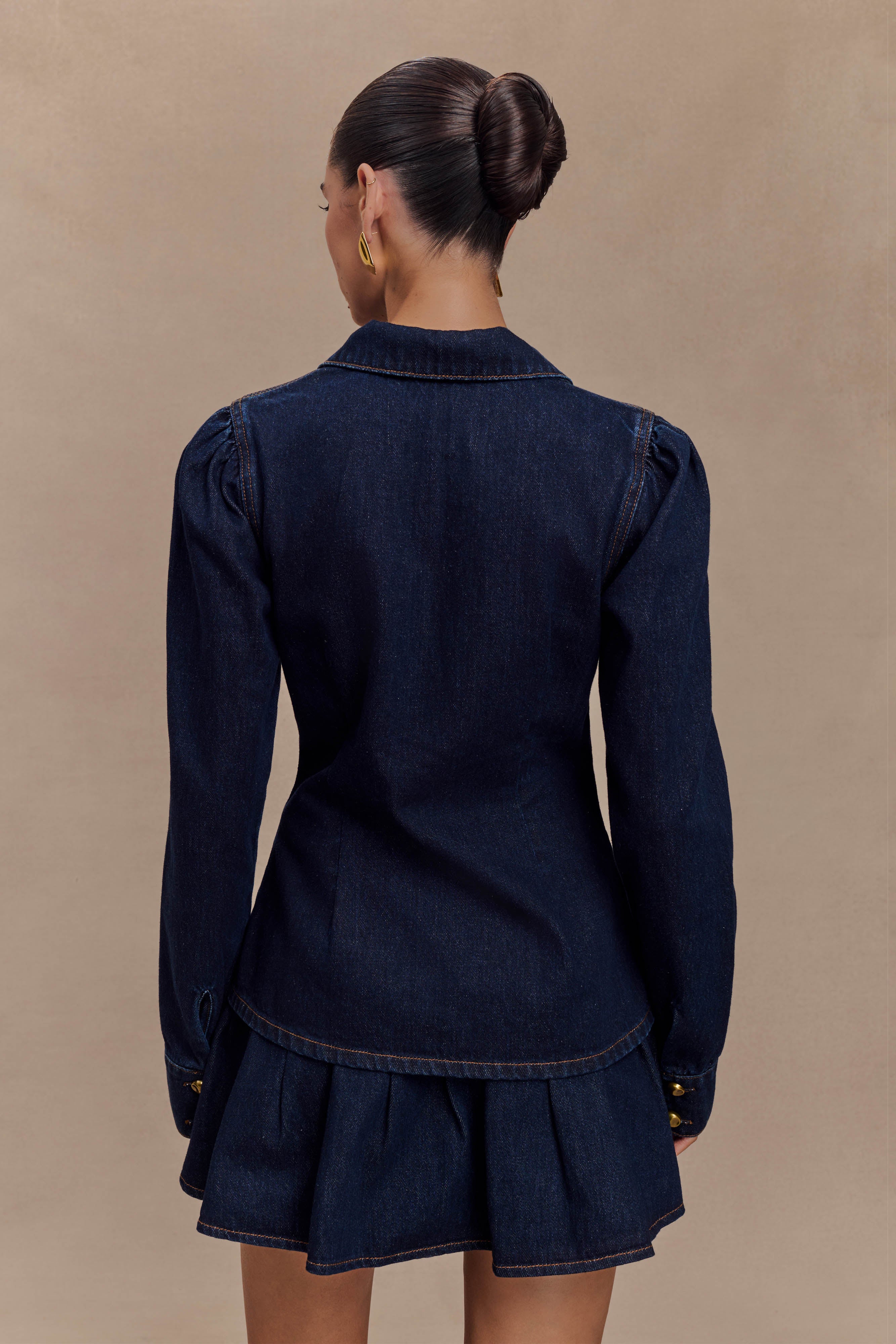 Hilary Long Sleeve Denim Top - Indigo Blue、mySite、solidvoid