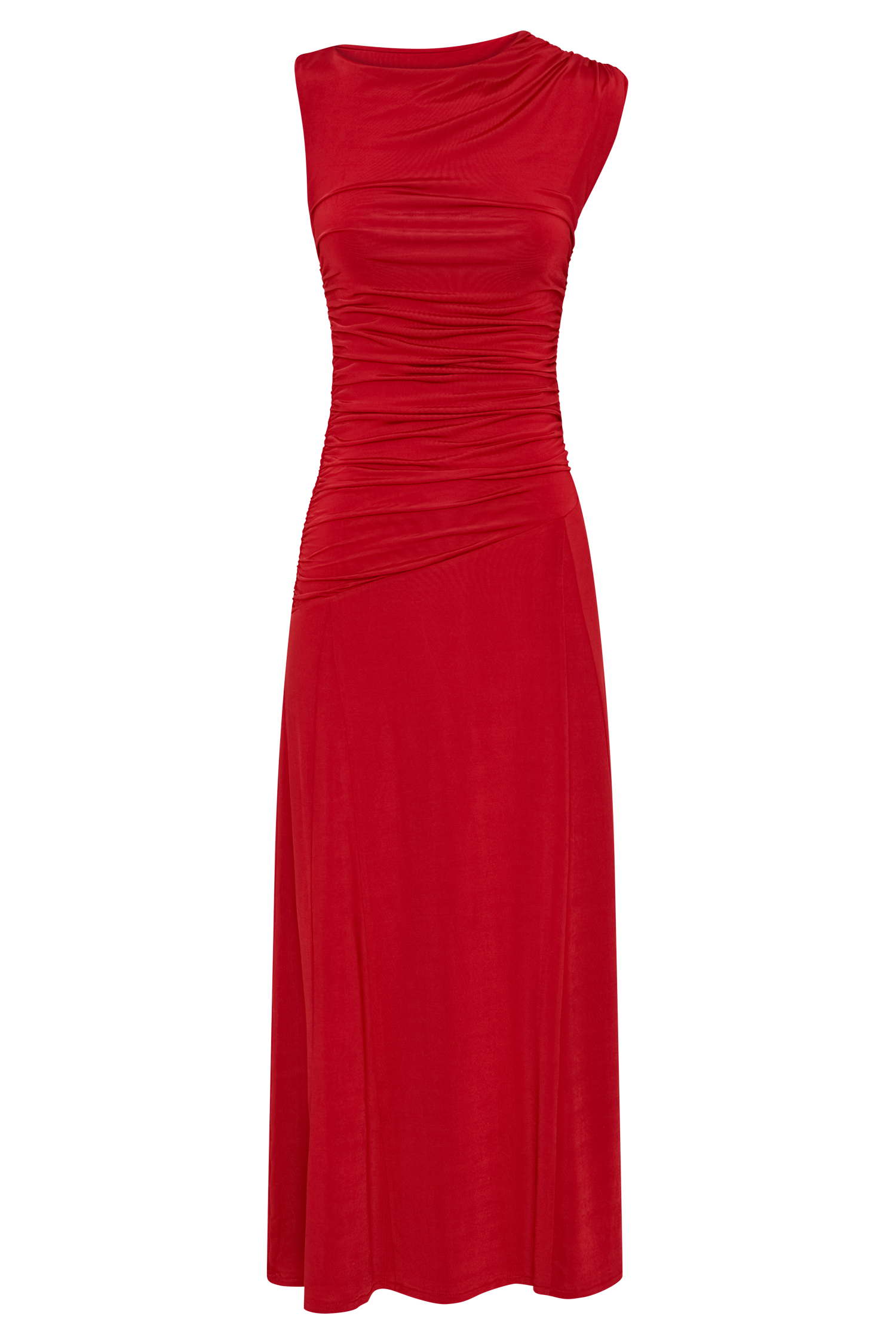 Navanna Asymmetric Slinky Midi Dress - Red、mySite、solidvoid