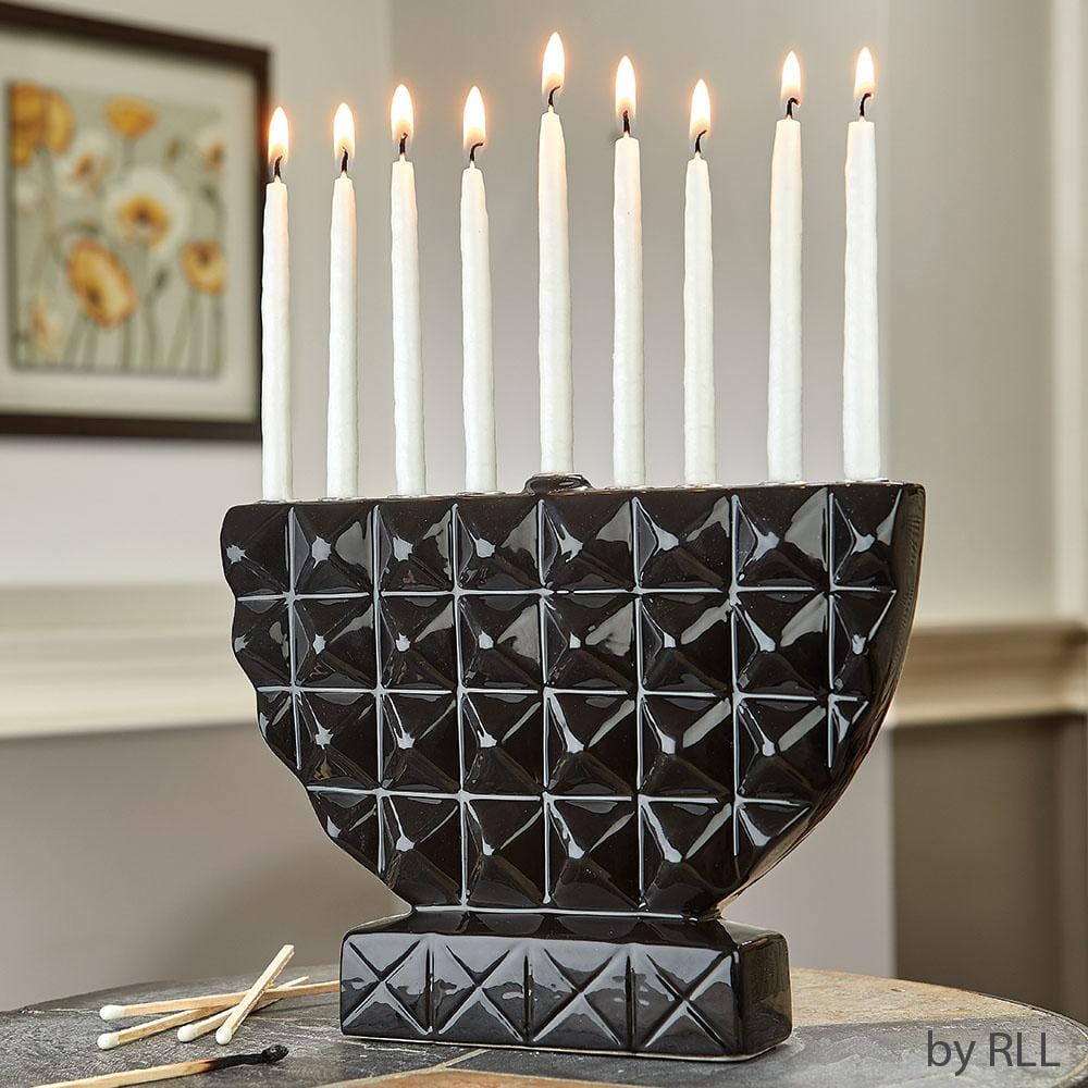 Black Geometric Hand-Painted Ceramic Menorah、mySite、topwebapps
