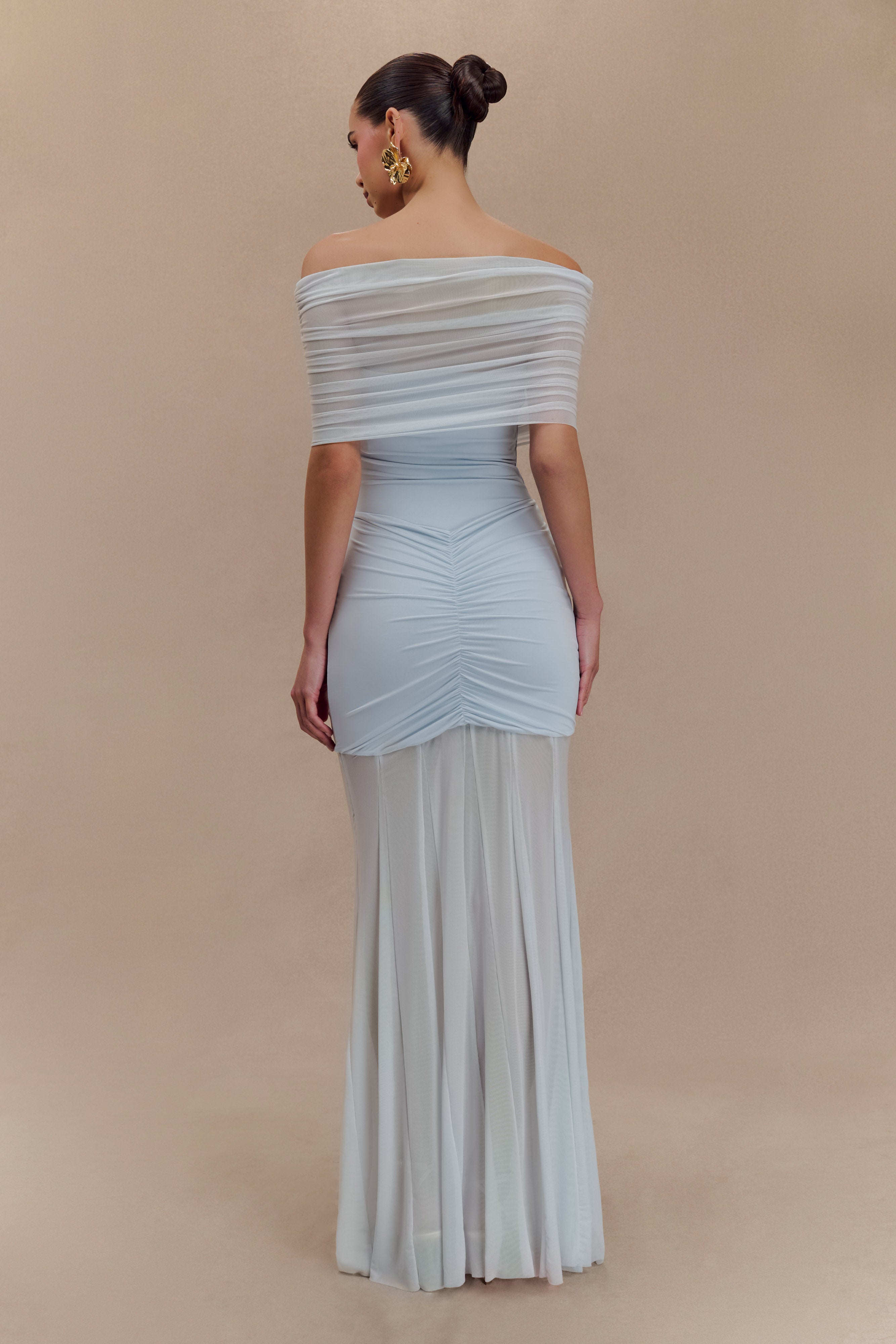 Caspian Slinky And Mesh Off Shoulder Maxi Dress - Pale Blue、mySite、solidvoid