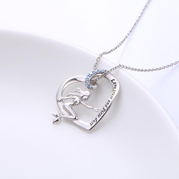 Mermaid in a Heart Necklace Love, Trust and Pixie Dust Sterling Silver with Blue CZ、mySite、g9winljtr