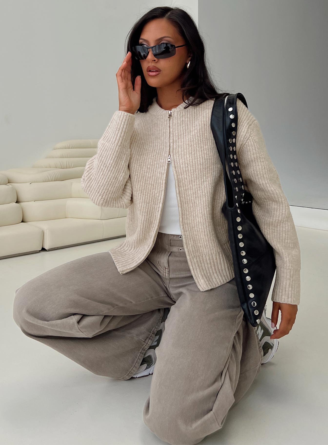 Lexene Zip Through Jumper Oat、mySite、solidvoid