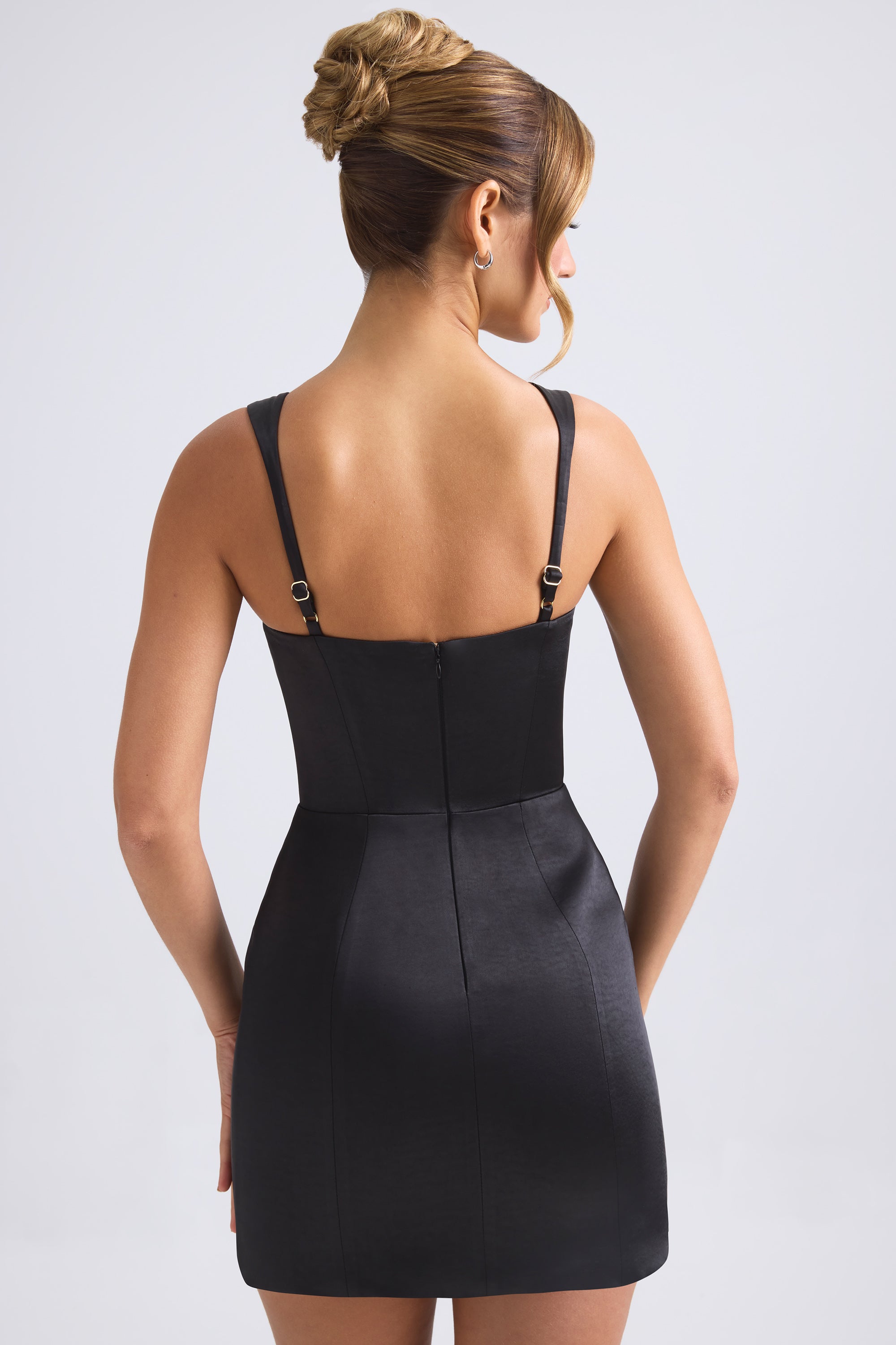 Sweetheart-Neck A-Line Mini Dress in Black、mySite、solidvoid