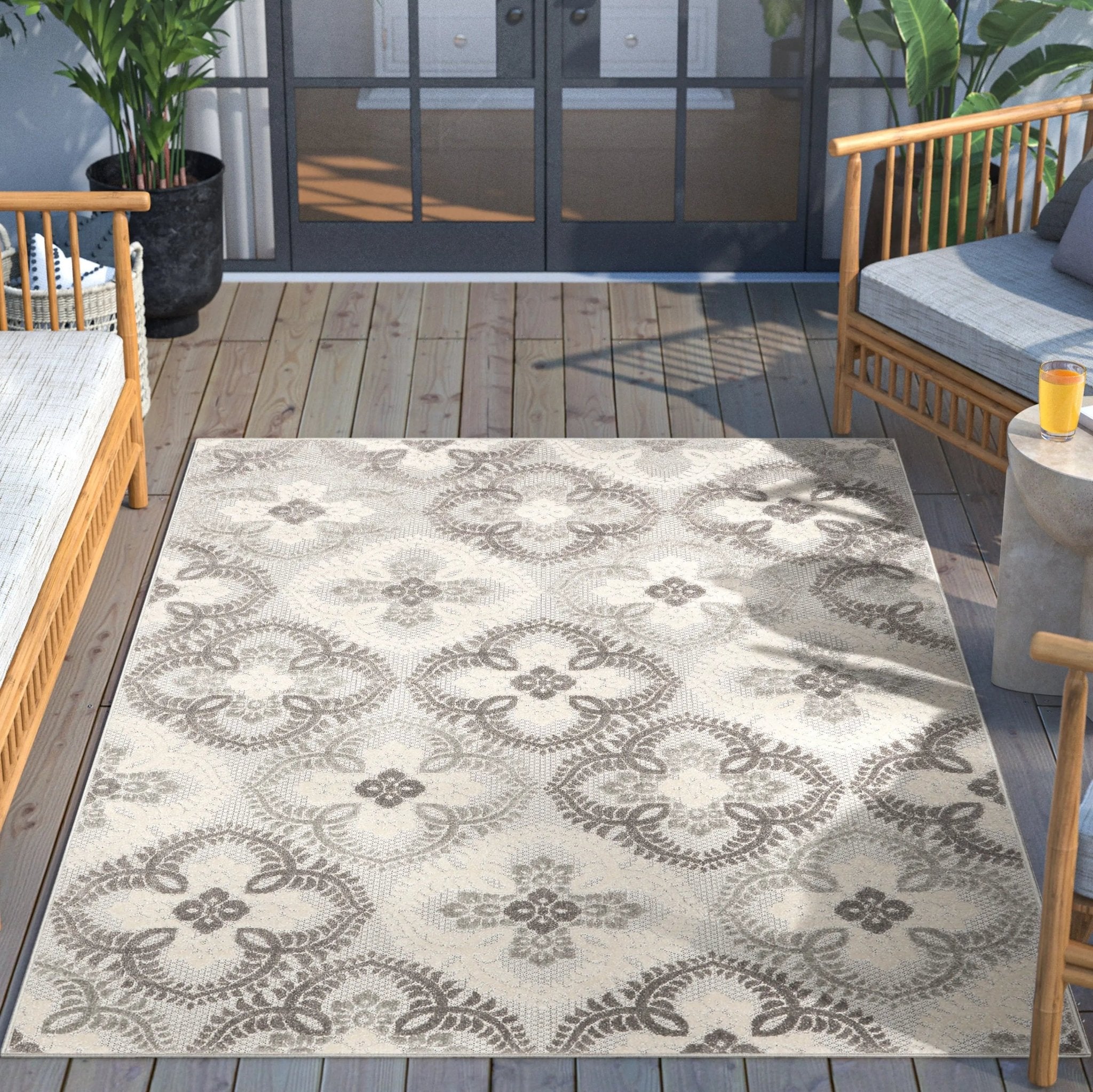 Loewy Modern Geometric Indoor/Outdoor Grey High-Low Rug、mySite、gigharbornorthrealestate