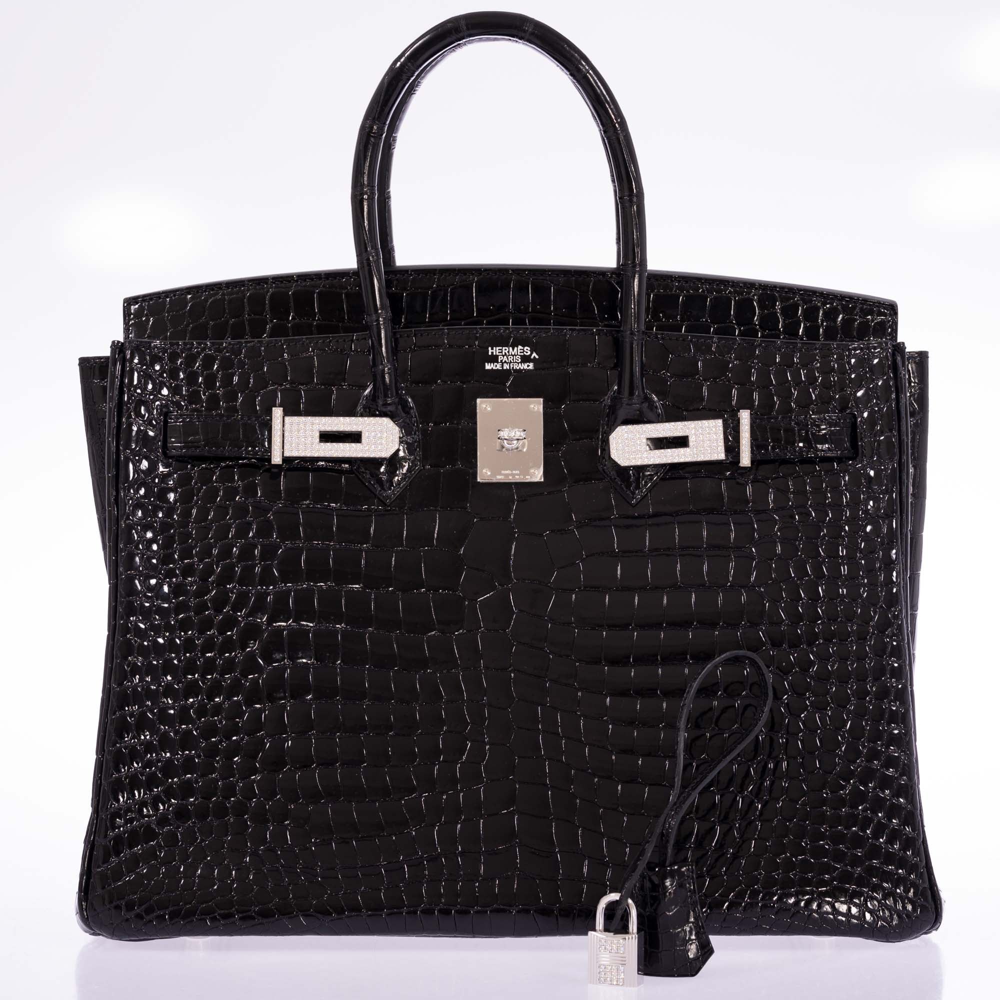 Hermès Birkin 35 Black Shiny Porosus Crocodile 18K White Gold and Diamond Hardware、mySite、garminoutage.com